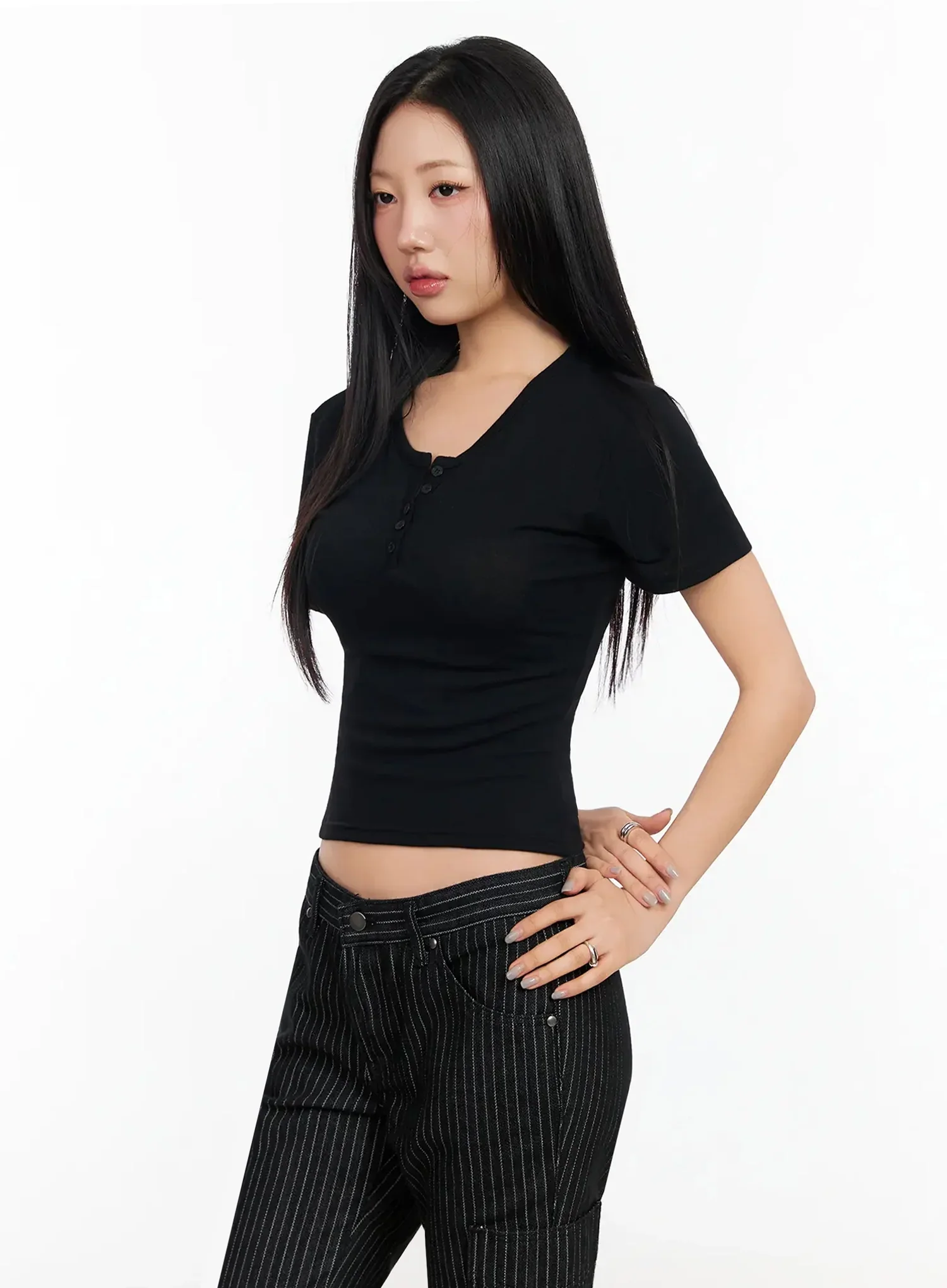 Buttoned Slim Fit T-Shirt CA513 - Image 8