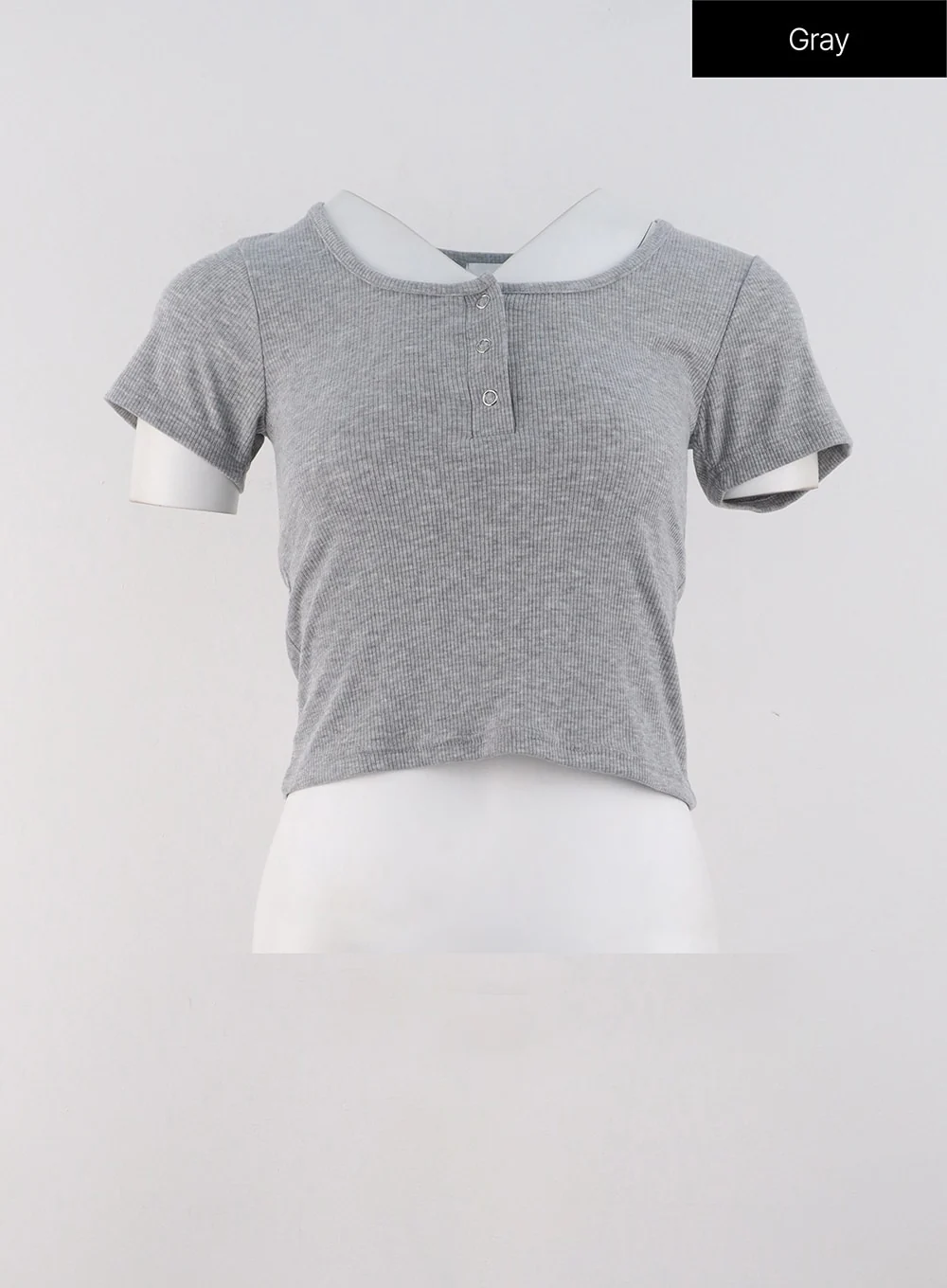 Buttoned U-Neck Crop Tee OG318 - Image 18