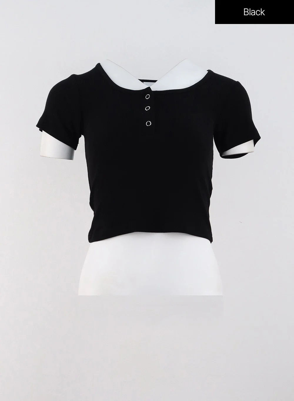 Buttoned U-Neck Crop Tee OG318 - Image 19