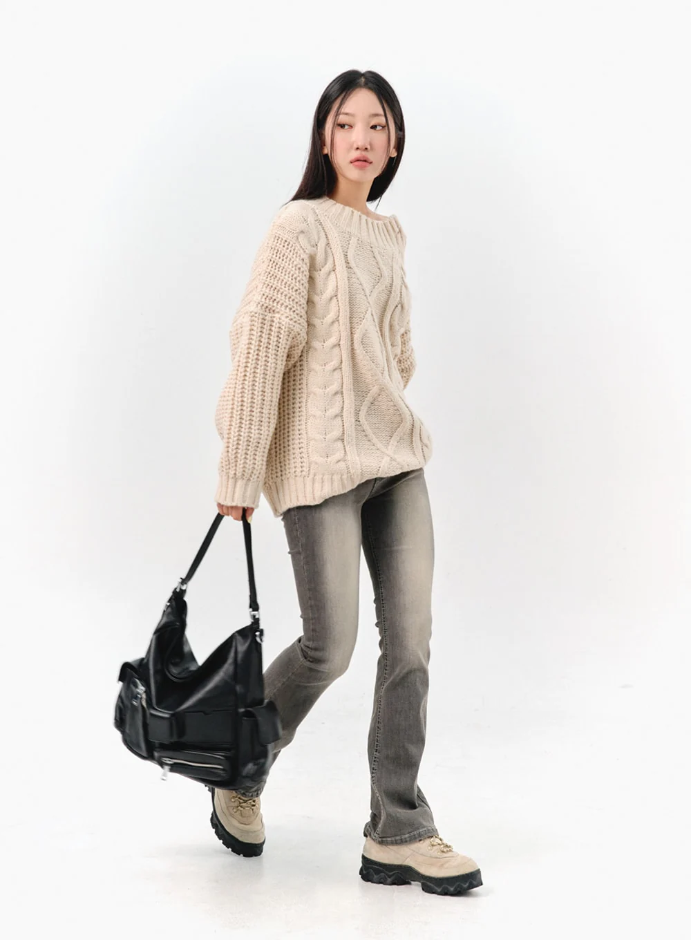 Cable Knit Buttoned Sweater IS301 - Image 4