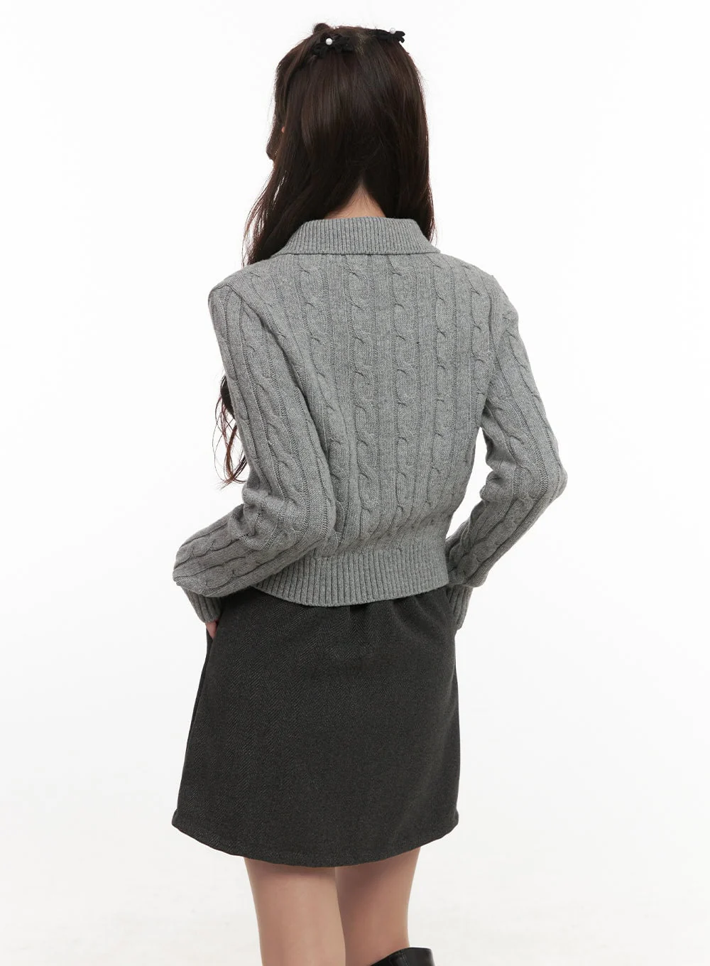 Cable-Knit Collared Buttoned Cardigan CJ514 - Image 5