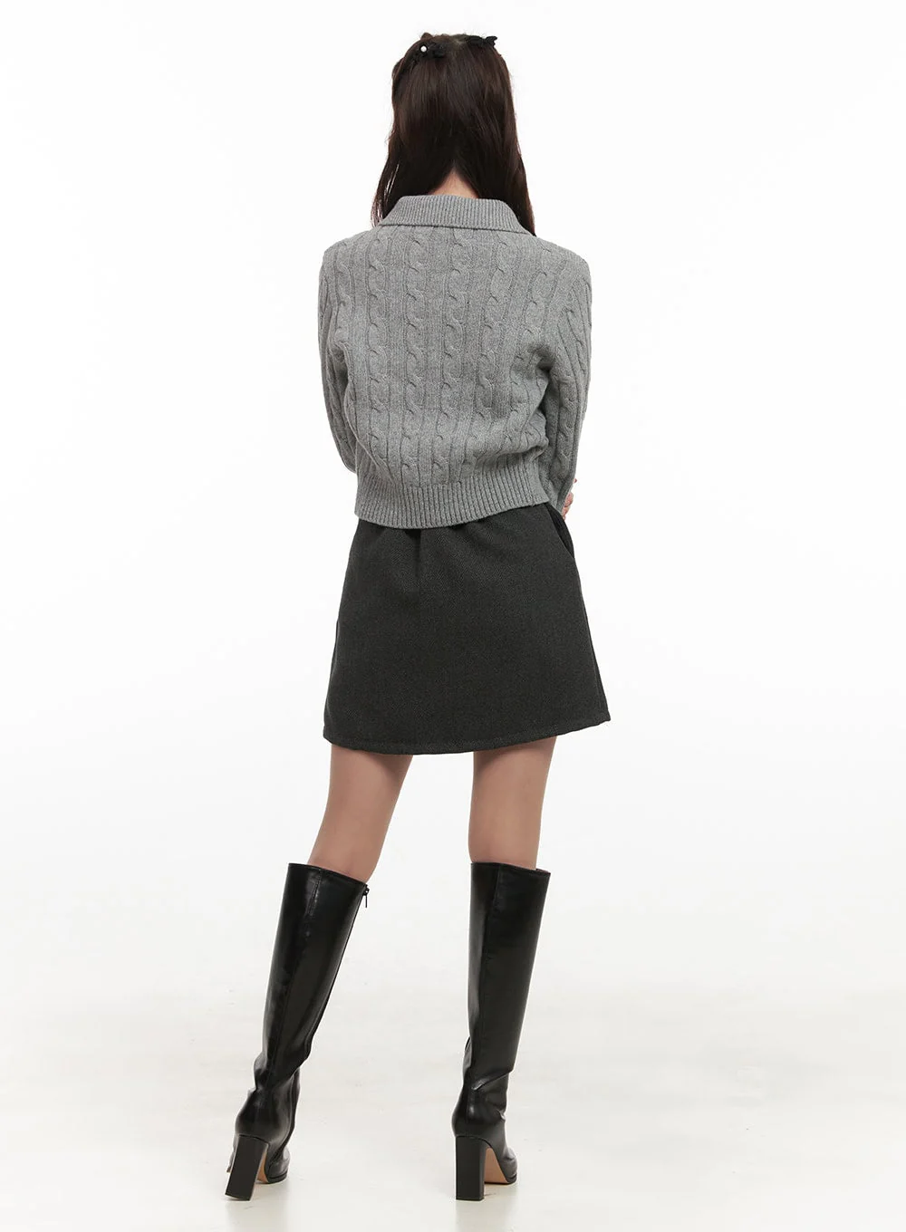 Cable-Knit Collared Buttoned Cardigan CJ514 - Image 6