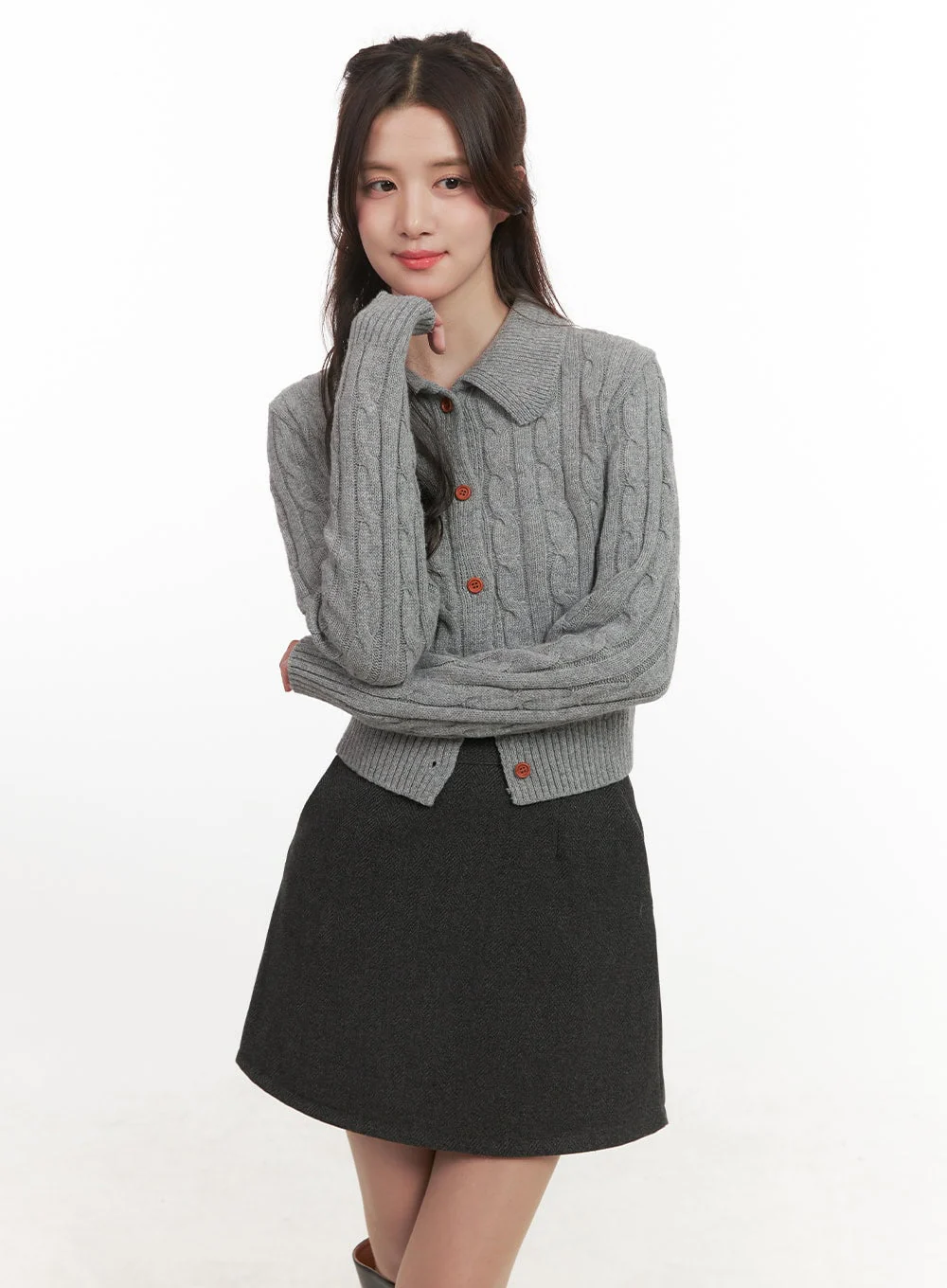 Cable-Knit Collared Buttoned Cardigan CJ514 - Image 8