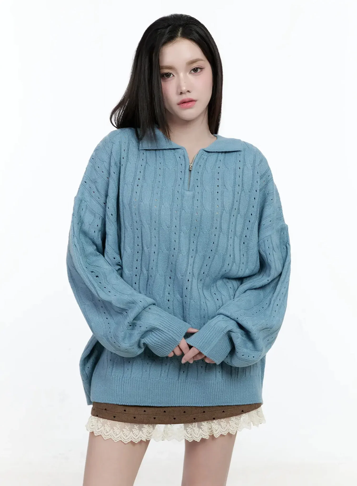 Cable Knit Half-Zip Sweater IO520 - Image 14