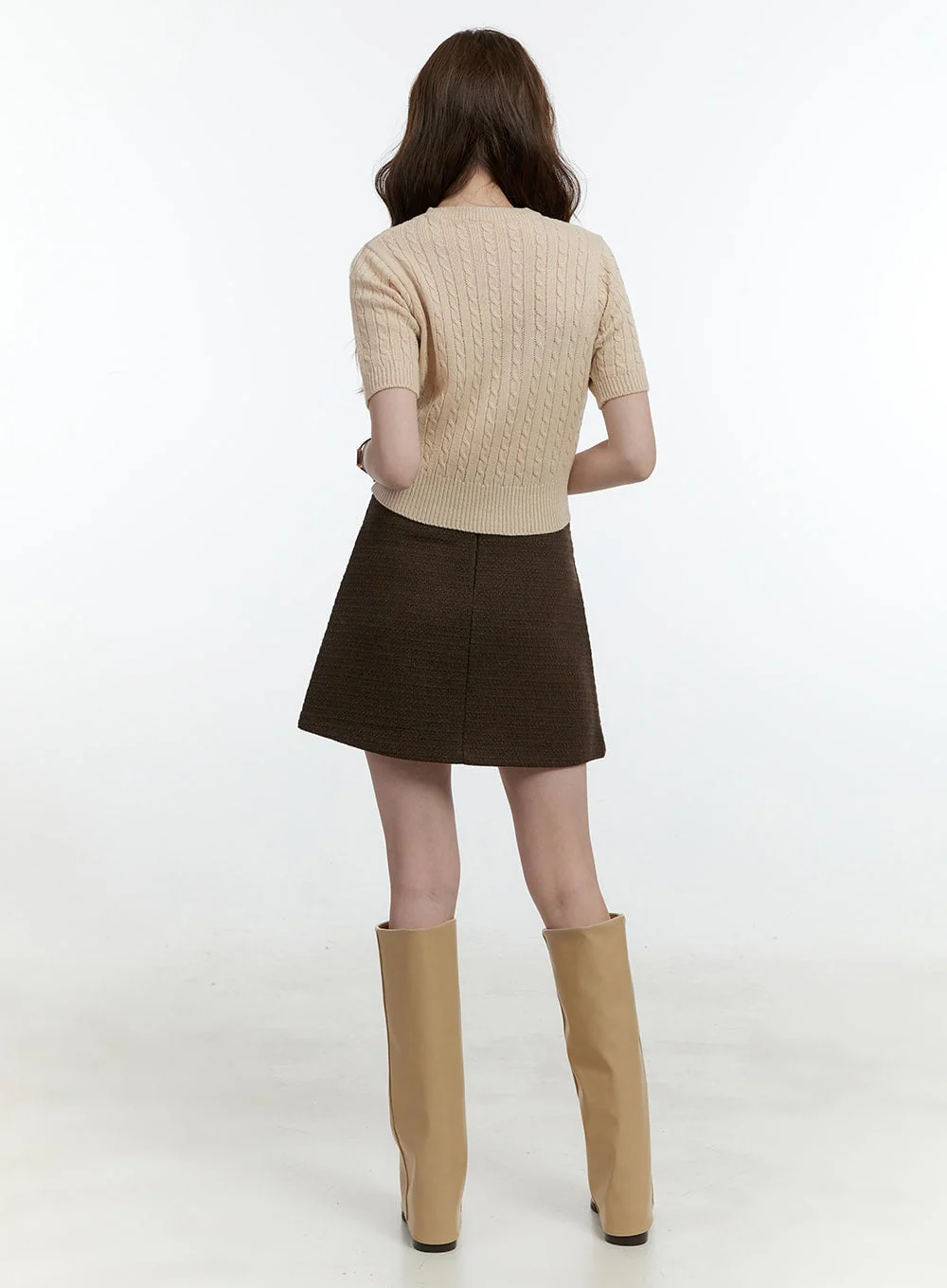 Cable-Knit Short-Sleeve Crop Sweater CF504 - Image 6