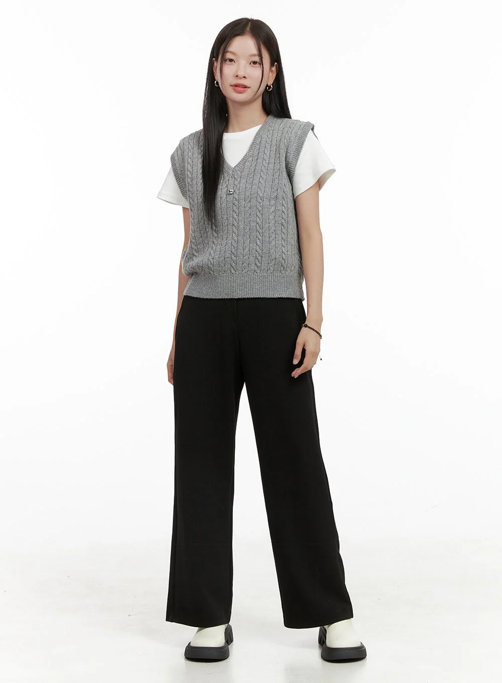 Cable Knit Sleeveless V-Neck Vest OG416 - Image 2