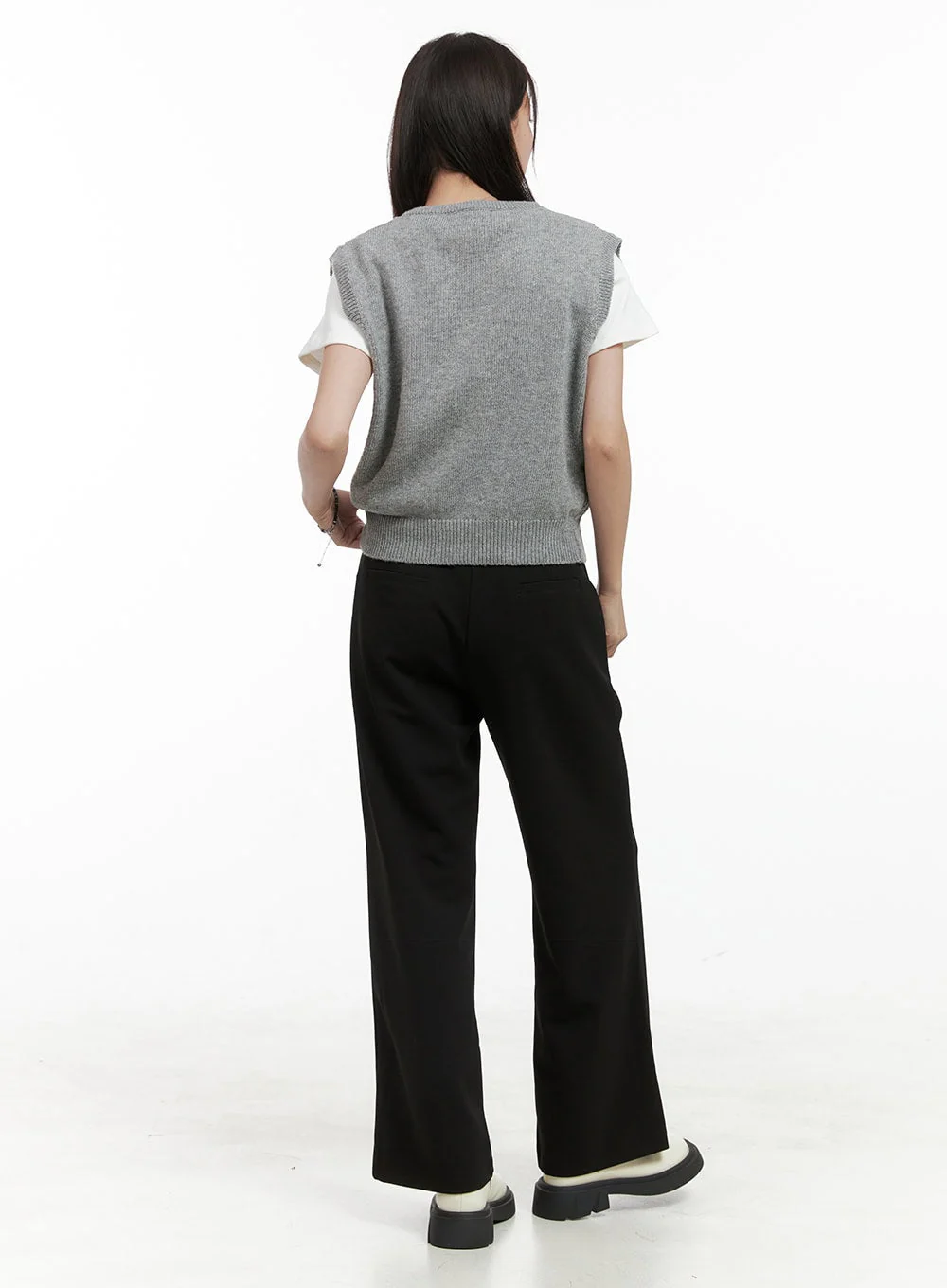 Cable Knit Sleeveless V-Neck Vest OG416 - Image 3