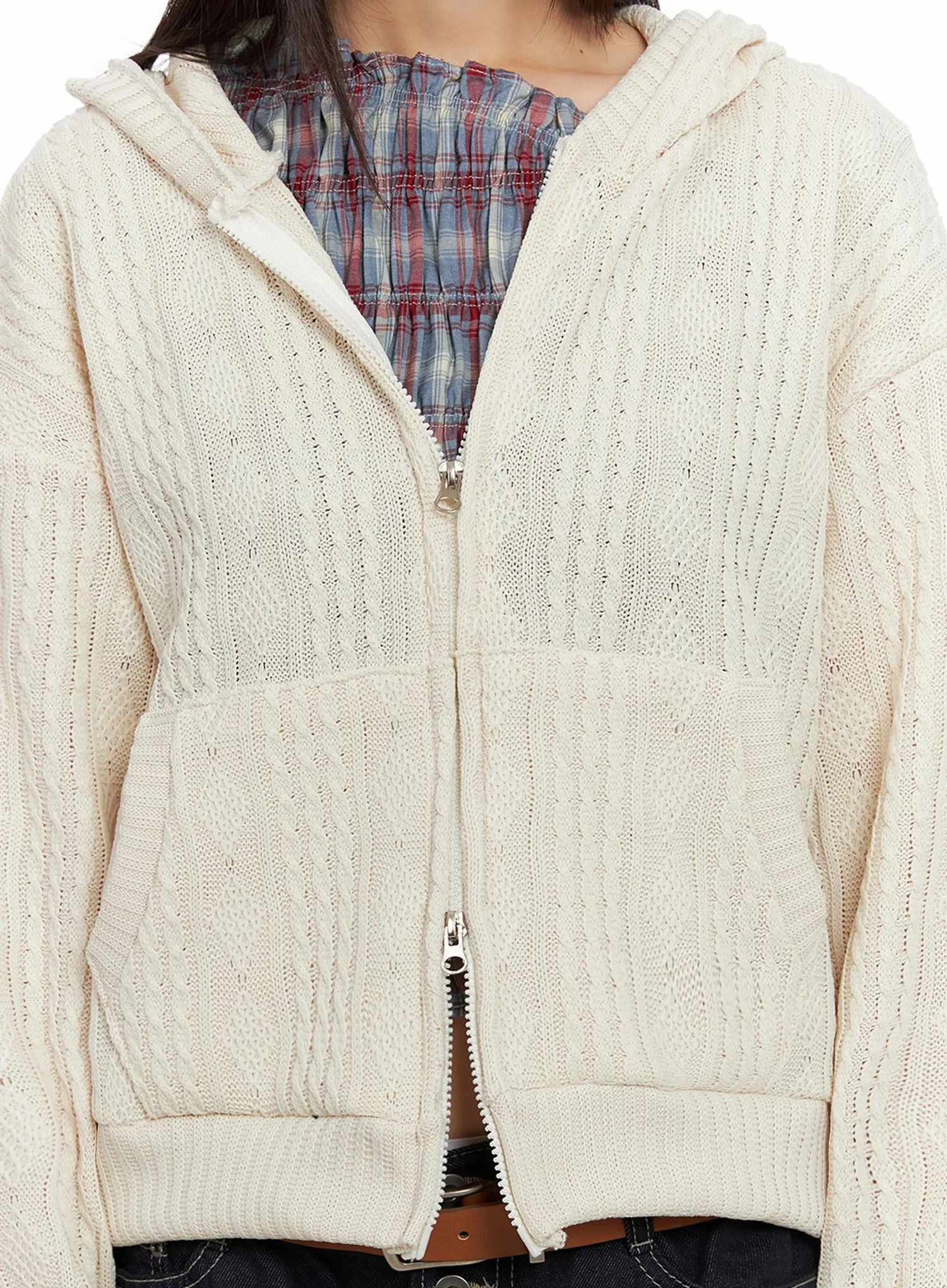 Cable Knit Zip-Up Hoodie IN503 - Image 4