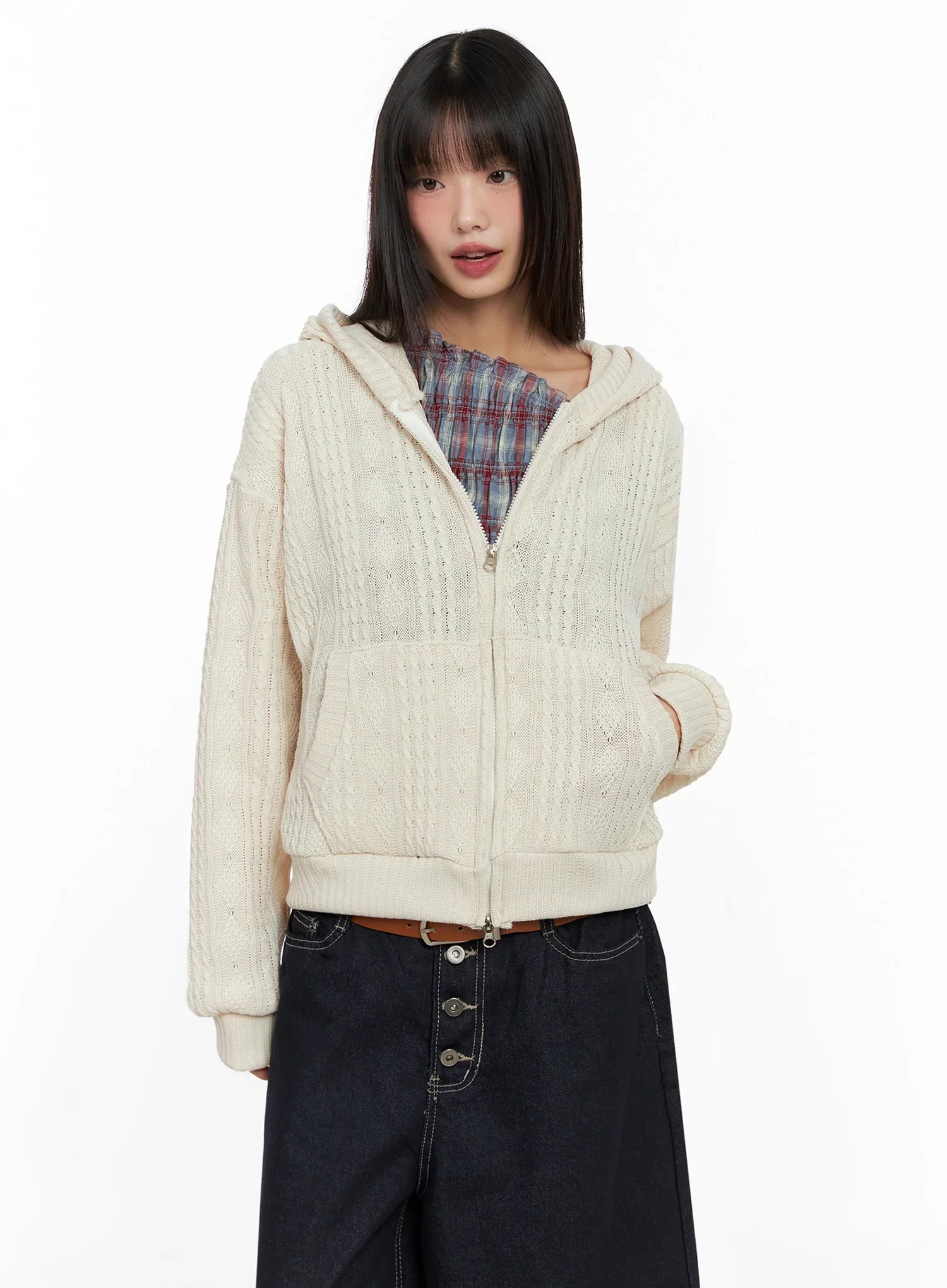Cable Knit Zip-Up Hoodie IN503 - Image 5