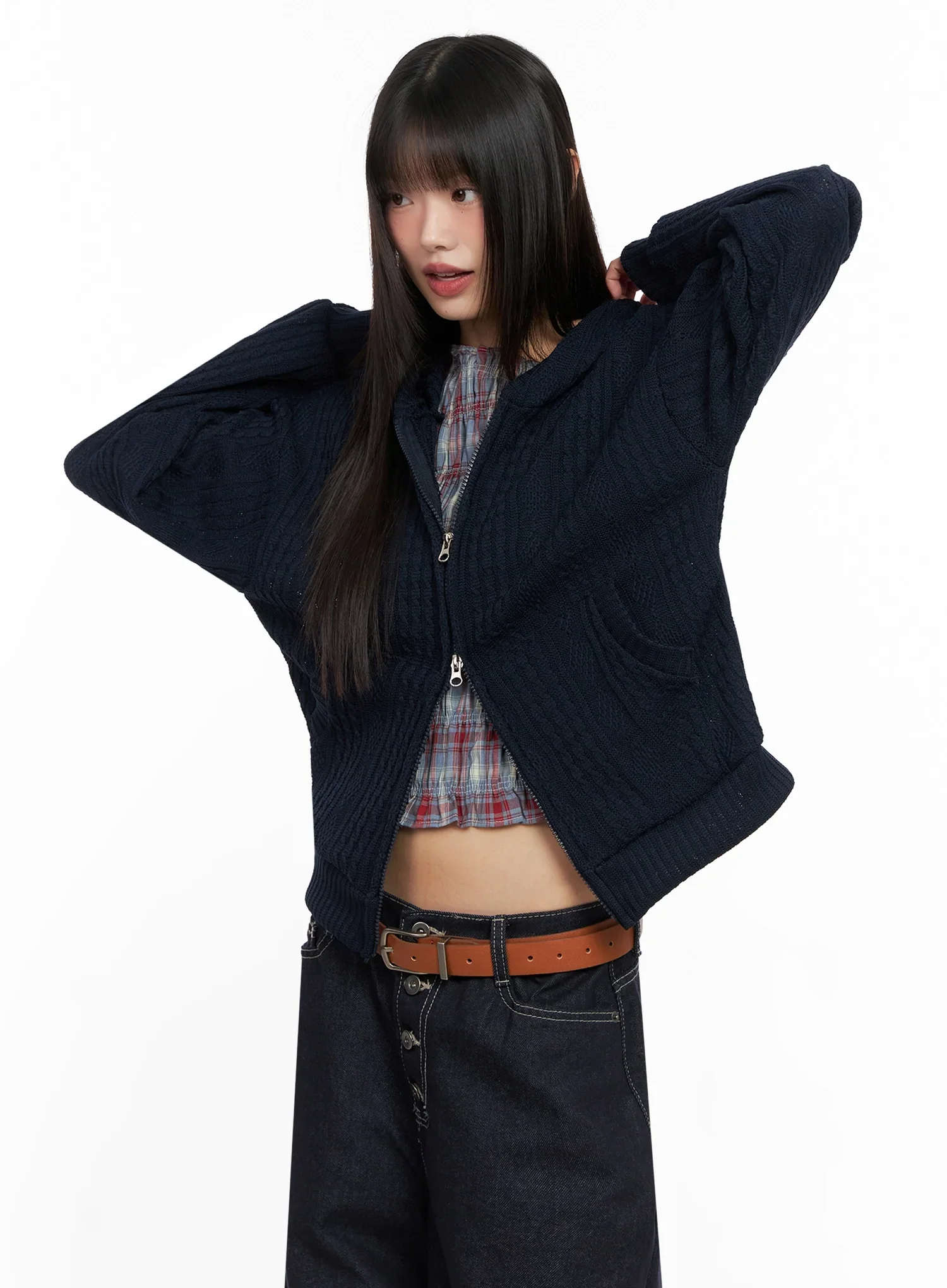 Cable Knit Zip-Up Hoodie IN503 - Image 7