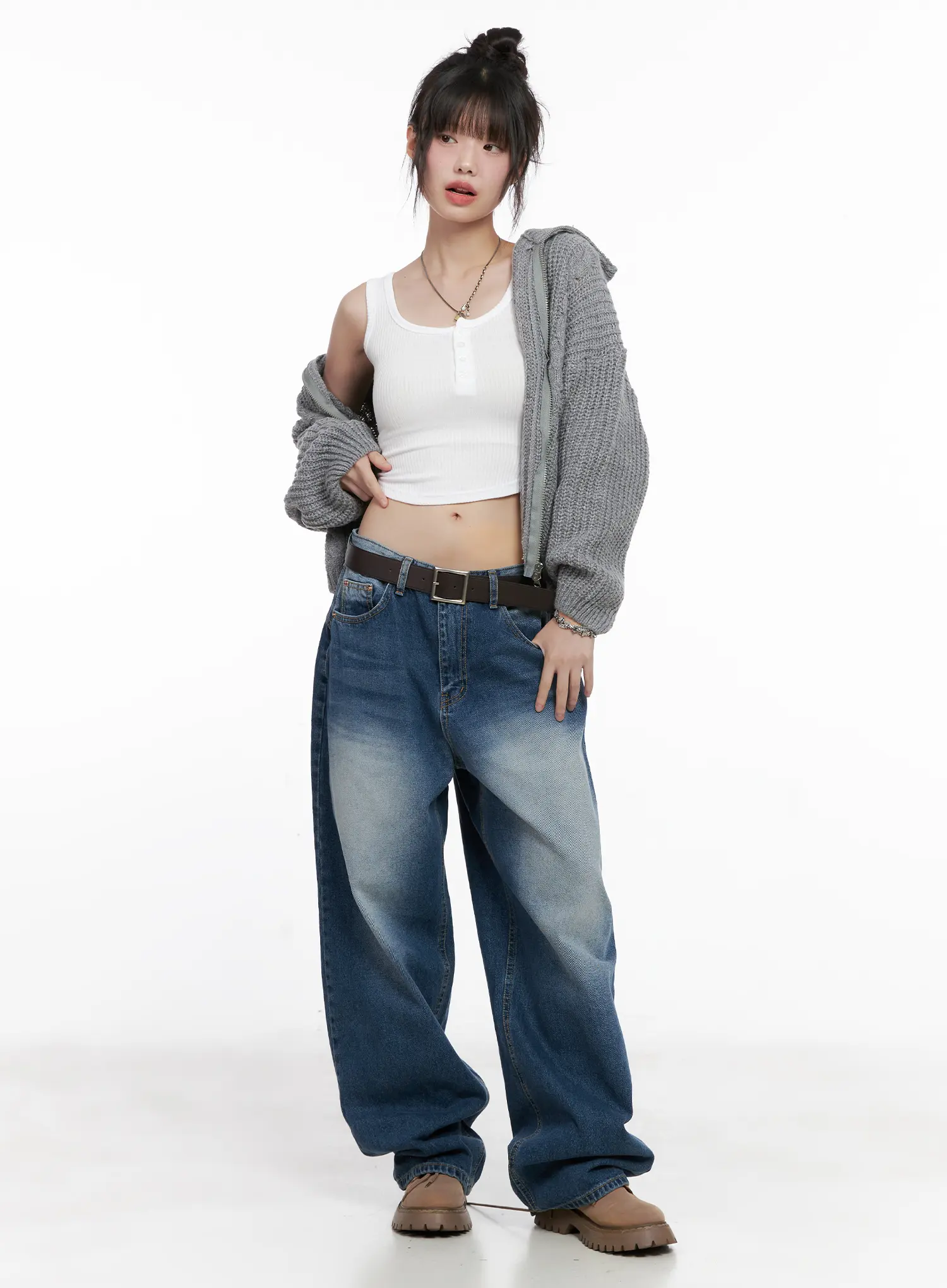 Cable Knit Zip-Up Sweater CG518 - Image 6