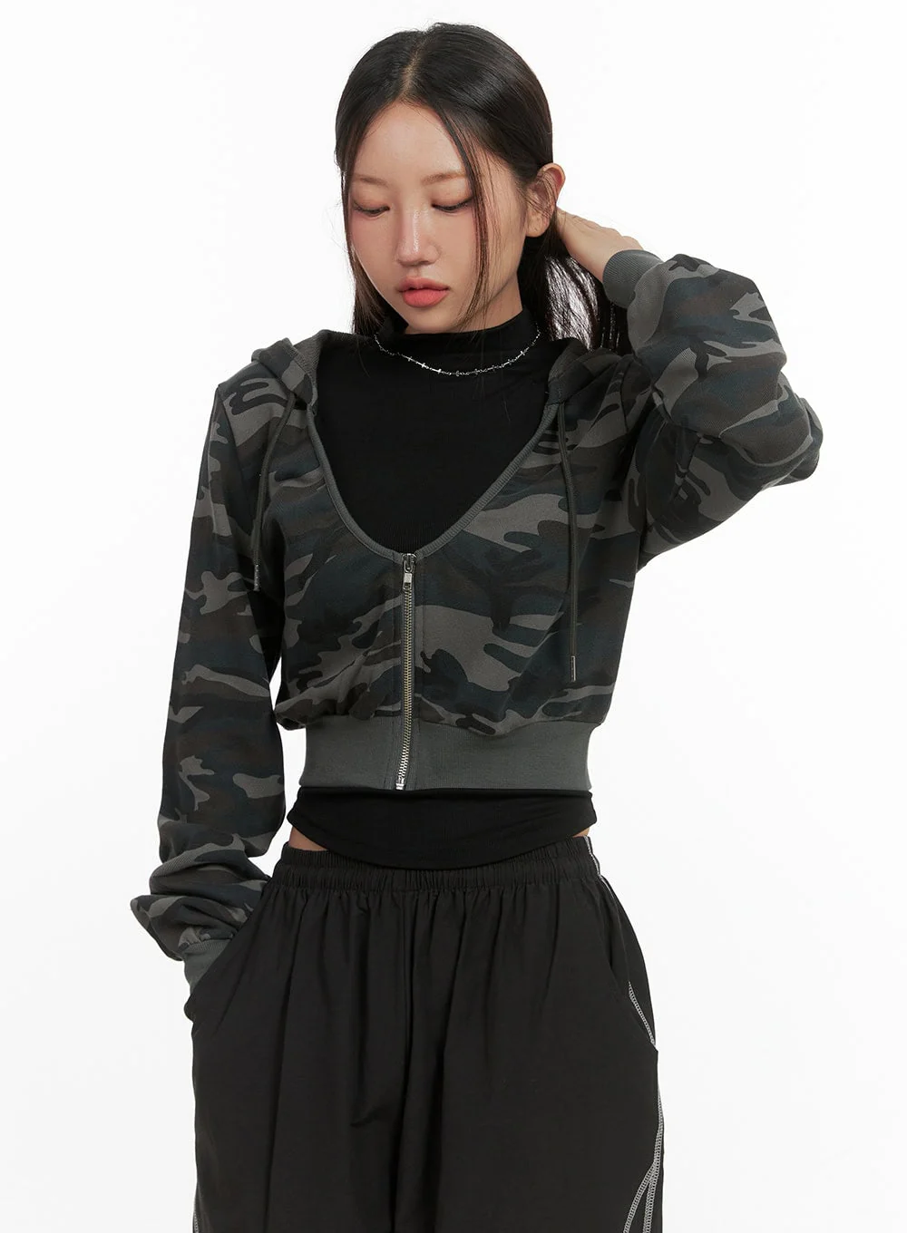 Camo Cropped Hoodie Zip-up CO402 - Image 5