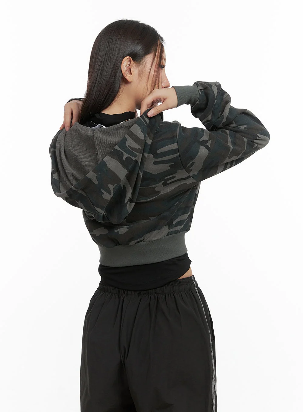 Camo Cropped Hoodie Zip-up CO402 - Image 7