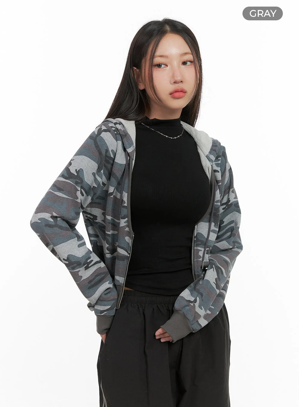 Camo Cropped Hoodie Zip-up CO402 - Image 9