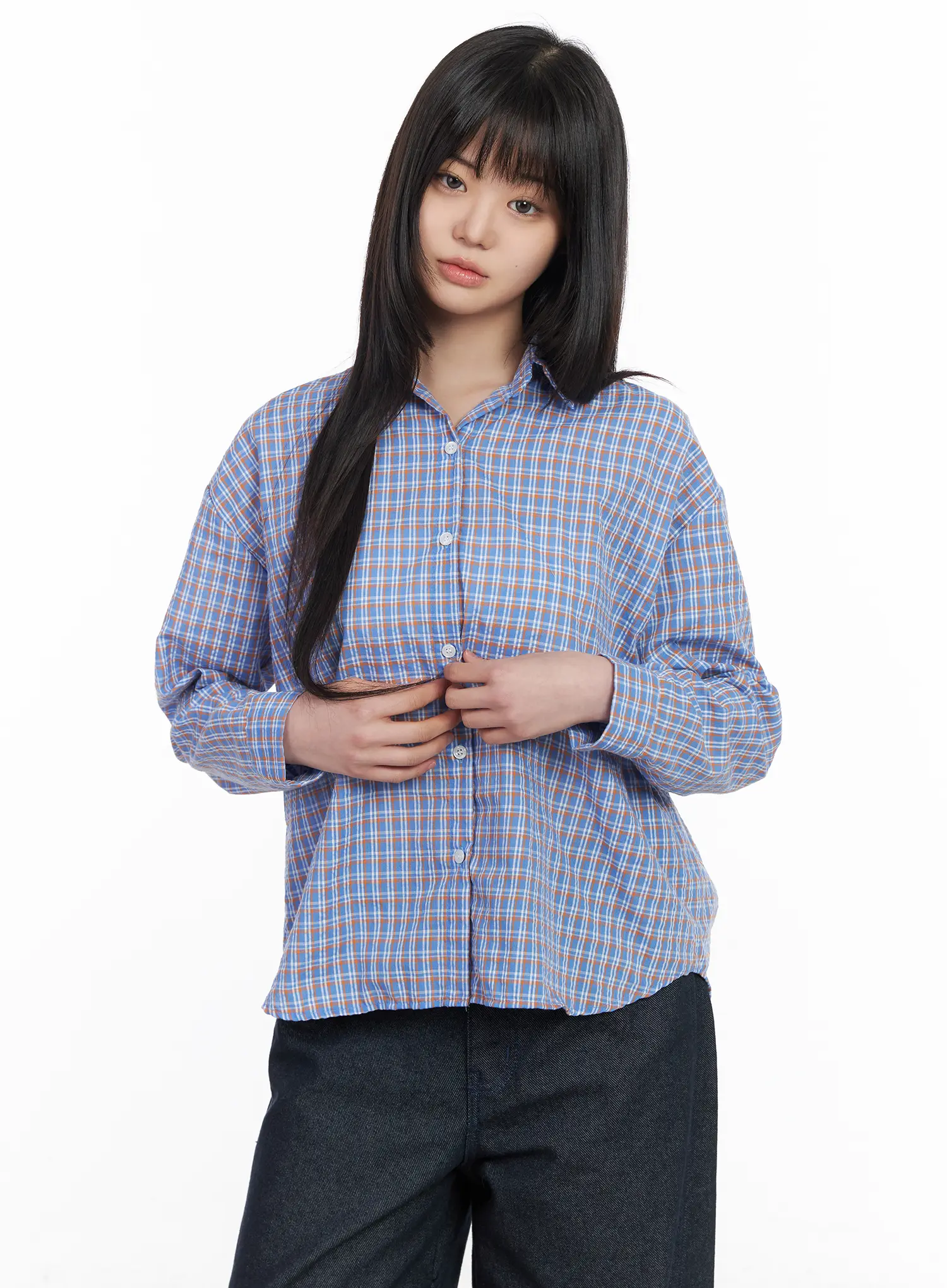 Casual Plaid Button-Up Blouse CM513