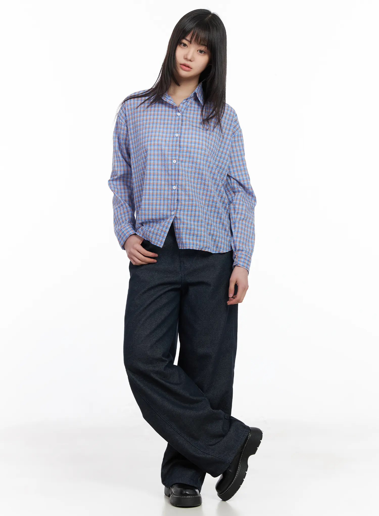 Casual Plaid Button-Up Blouse CM513 - Image 2