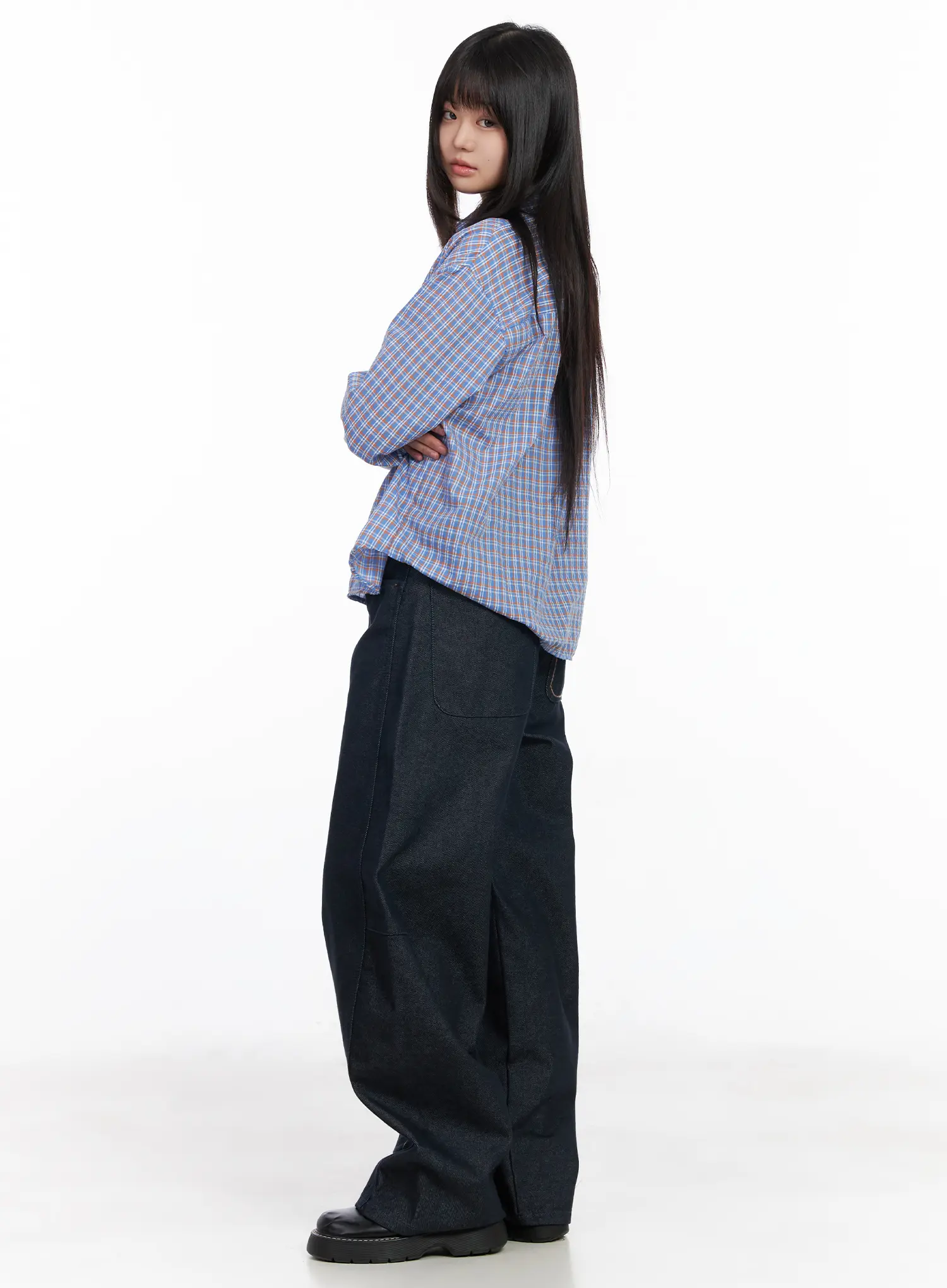 Casual Plaid Button-Up Blouse CM513 - Image 3