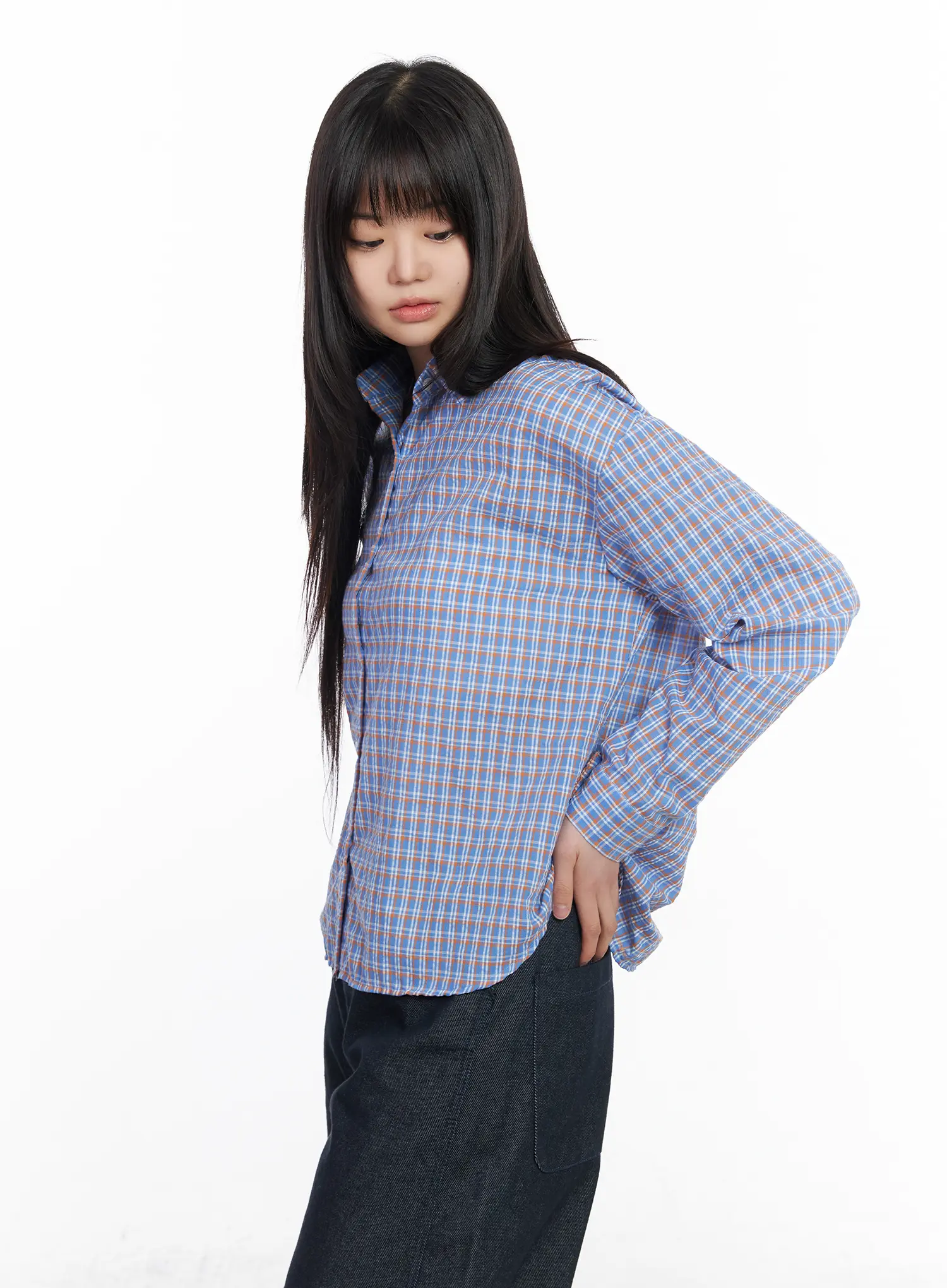 Casual Plaid Button-Up Blouse CM513 - Image 5