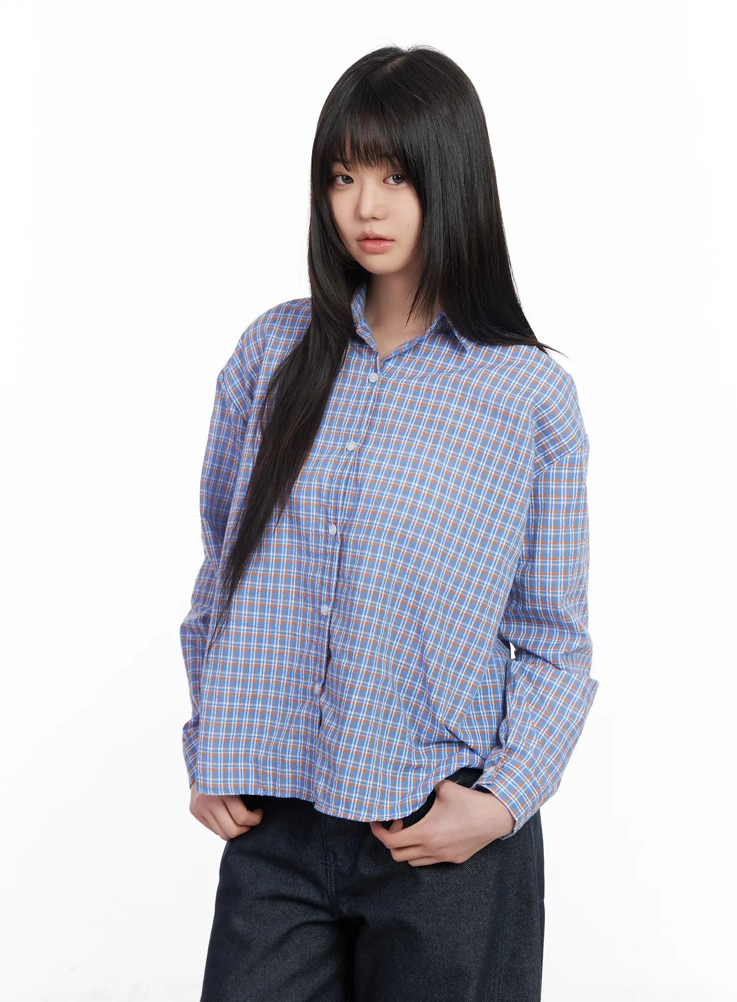 Casual Plaid Button-Up Blouse CM513 - Image 9