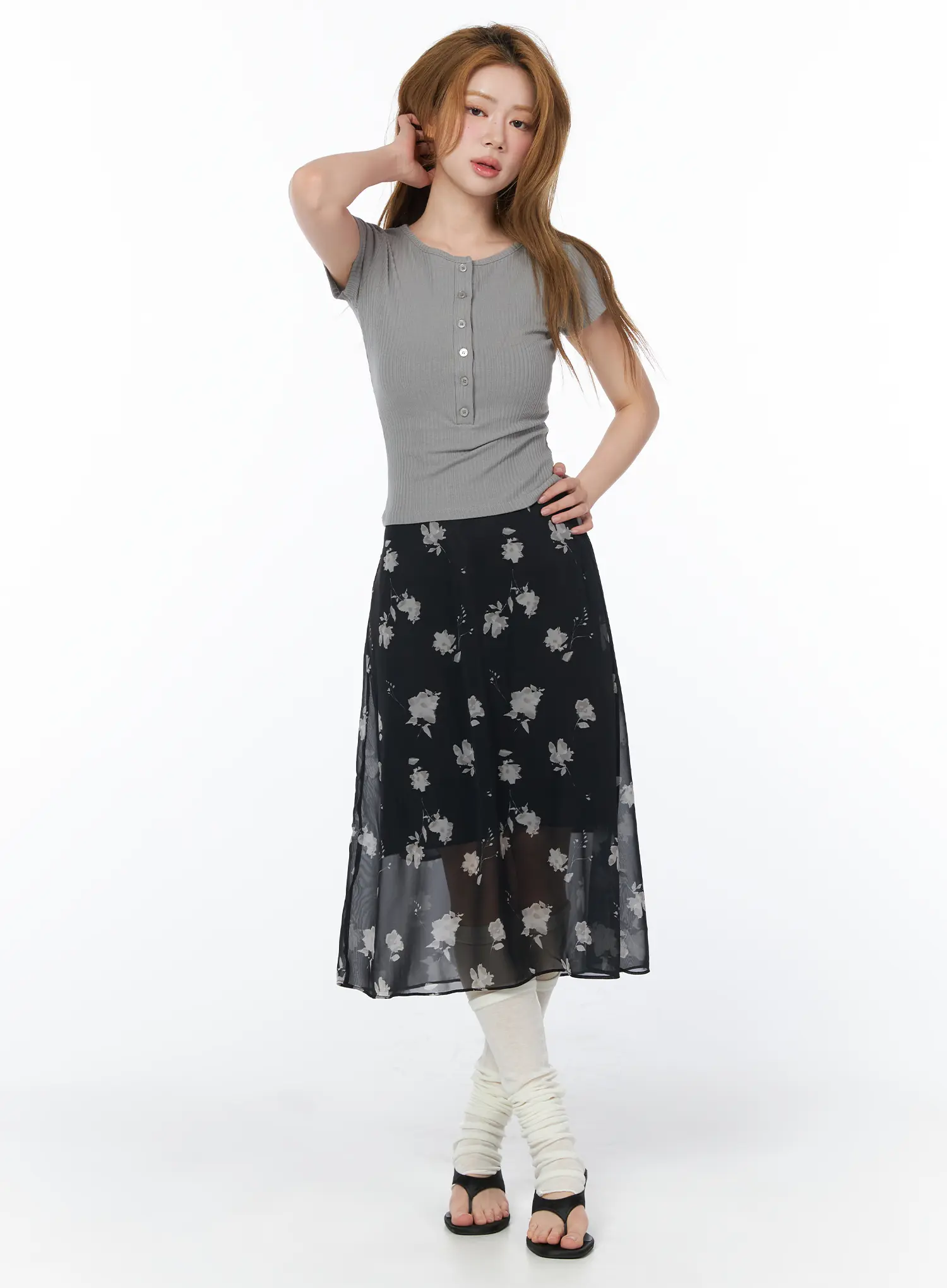 Casual Ribbed Button-Up Top CY508 - Image 3