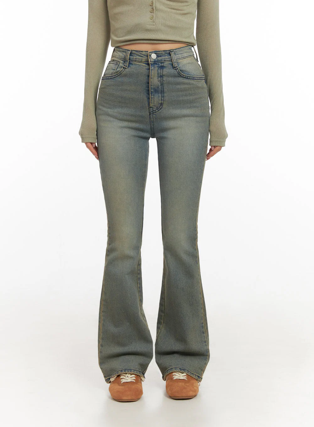 Cathy Washed Slim-Fit Flared Jeans IJ503 - Image 2