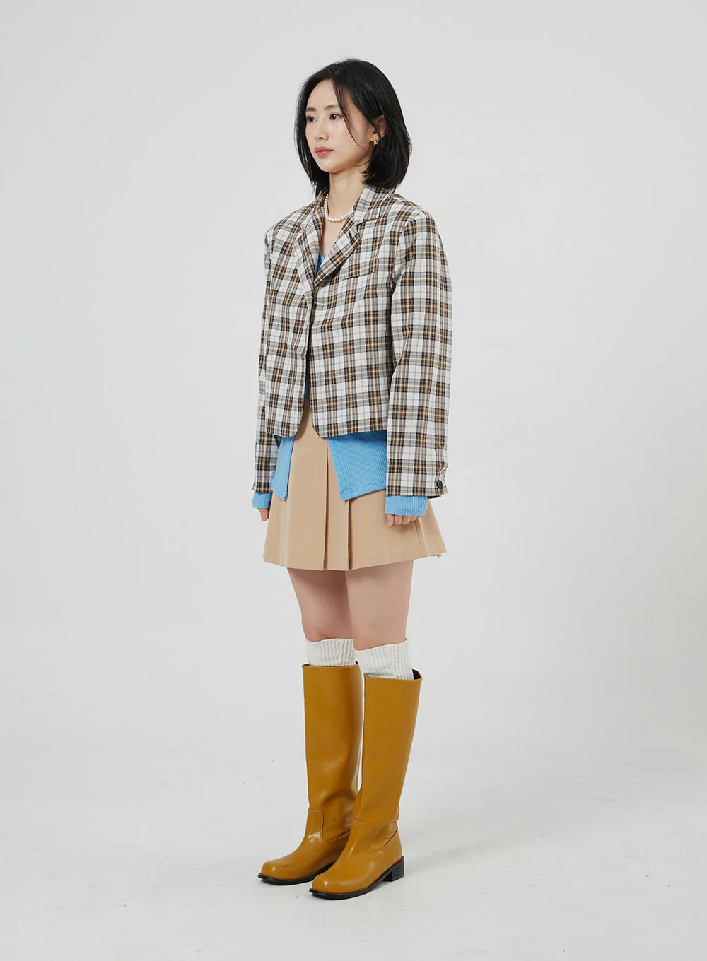 Check Pattern Crop Blazer OF310 - Image 10