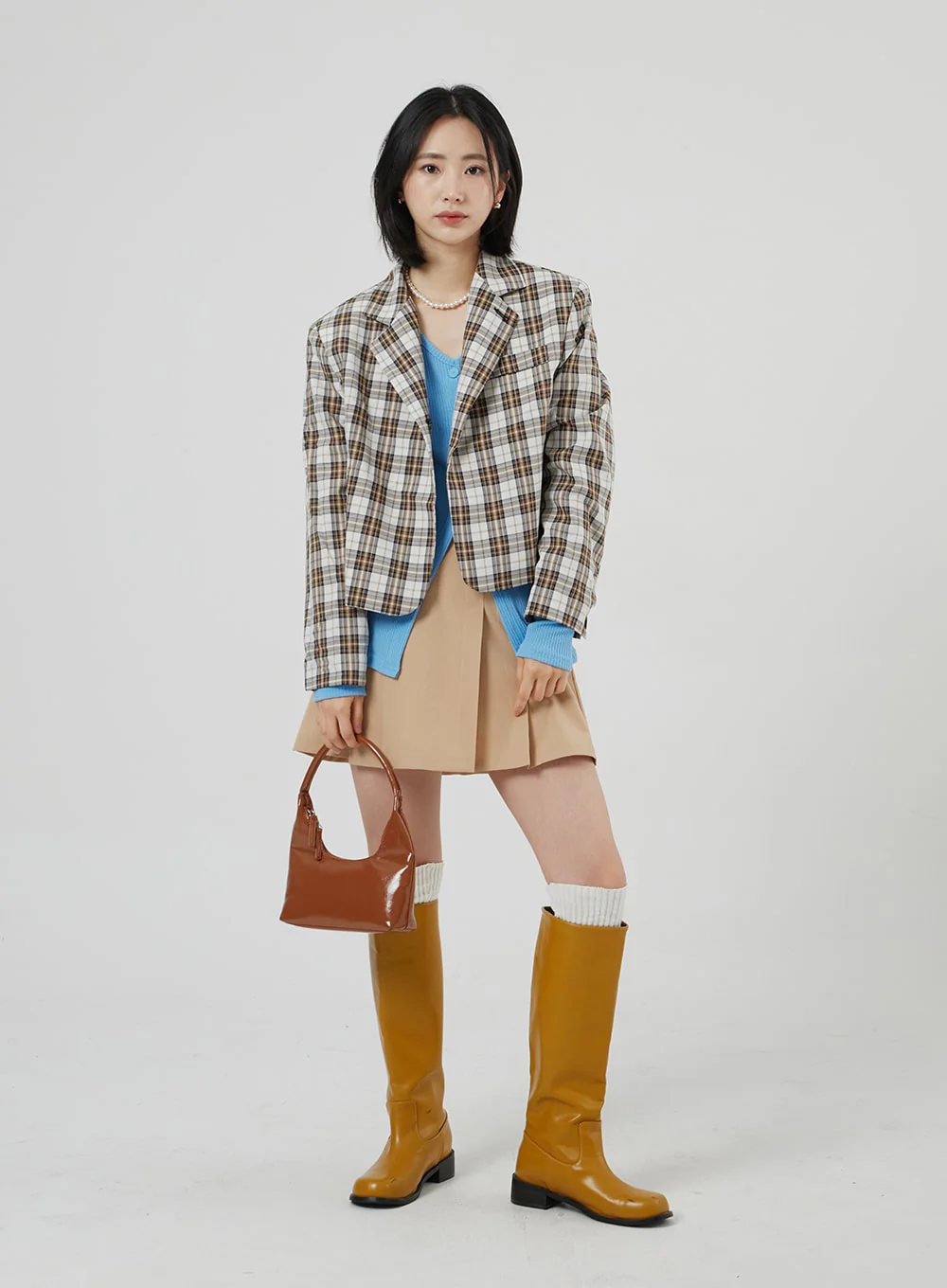Check Pattern Crop Blazer OF310 - Image 11