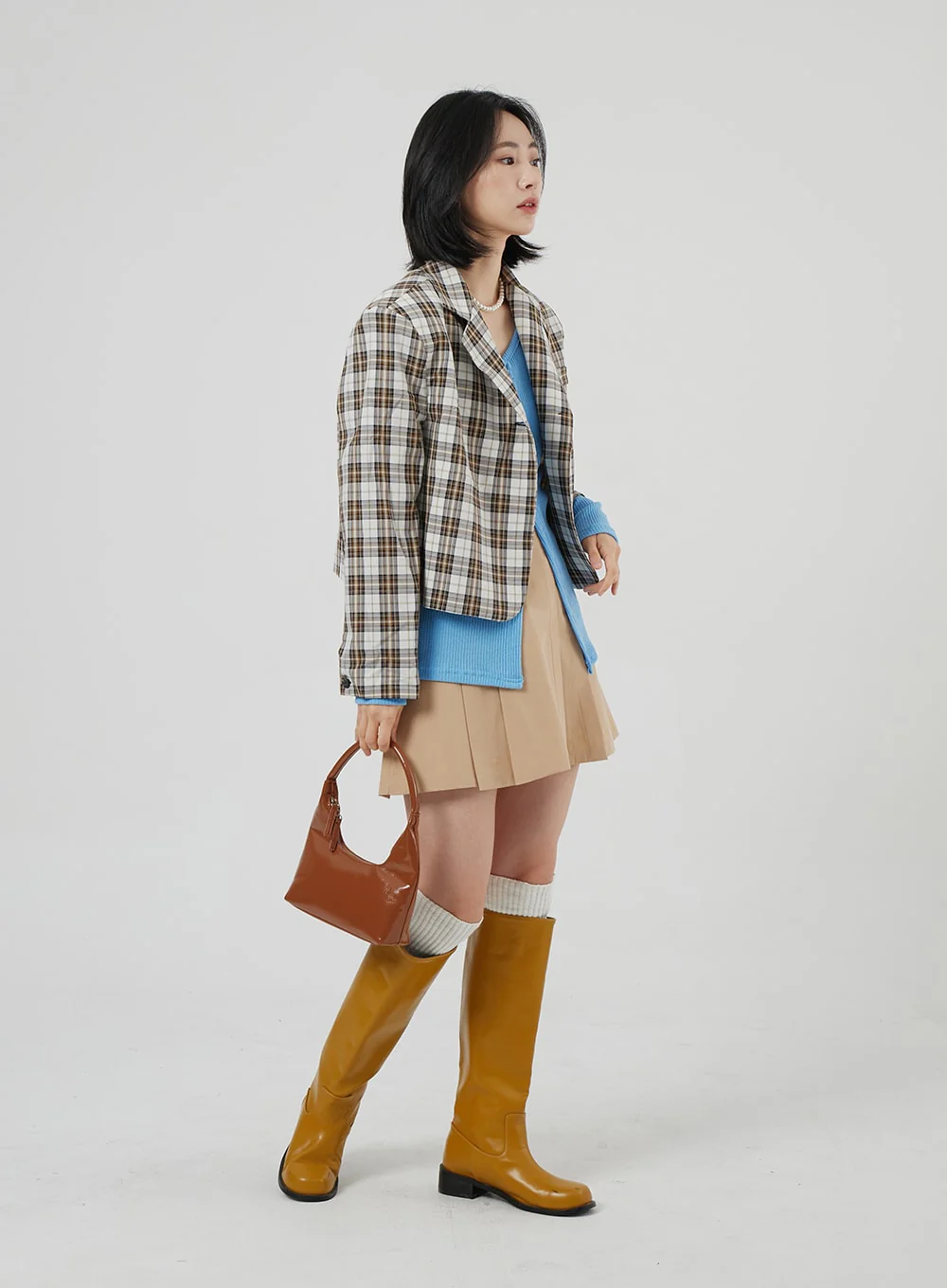 Check Pattern Crop Blazer OF310 - Image 15