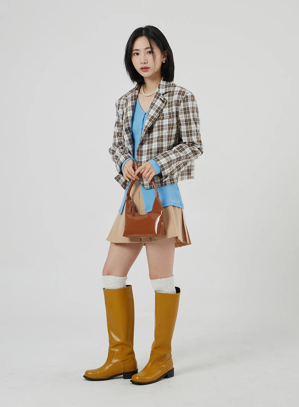 Check Pattern Crop Blazer OF310 - Image 19
