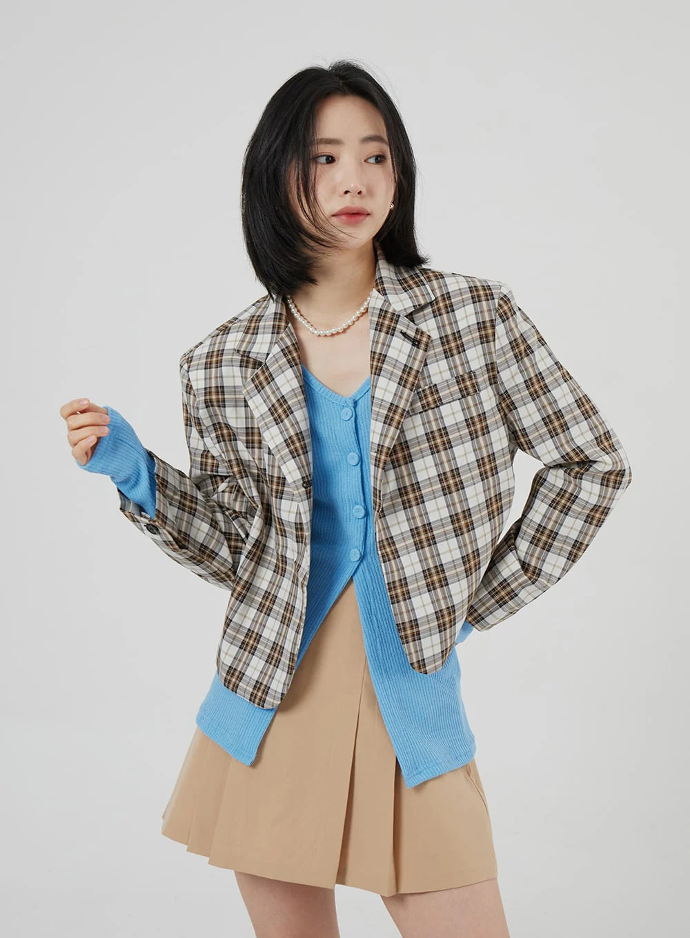 Check Pattern Crop Blazer OF310 - Image 3