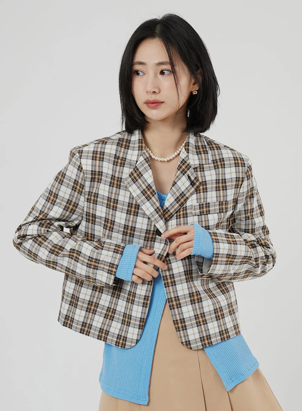 Check Pattern Crop Blazer OF310 - Image 6