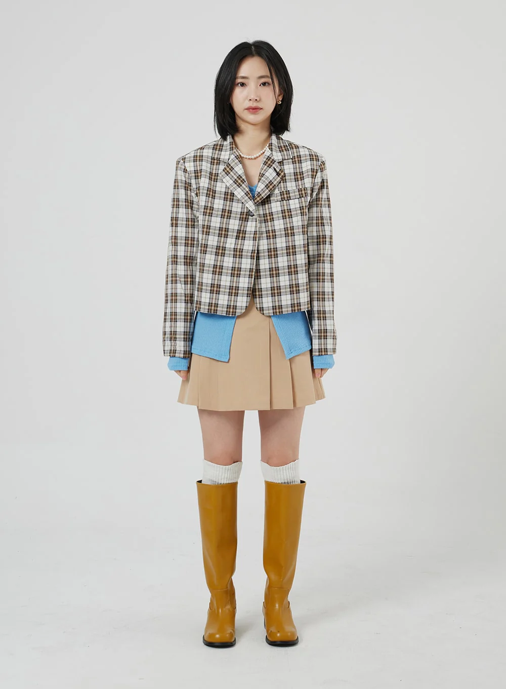Check Pattern Crop Blazer OF310 - Image 8