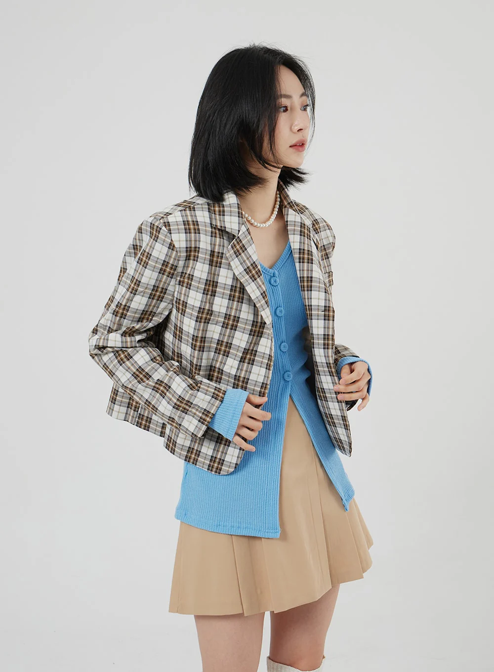Check Pattern Crop Blazer OF310 - Image 9