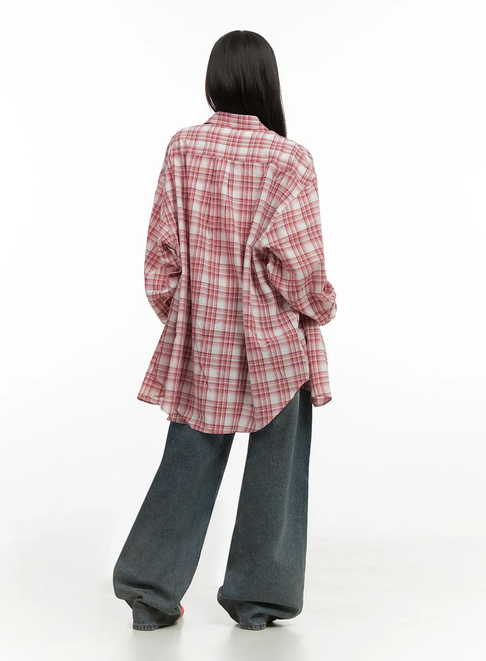 Checkered Cotton Oversized Shirt IO430 - Image 9