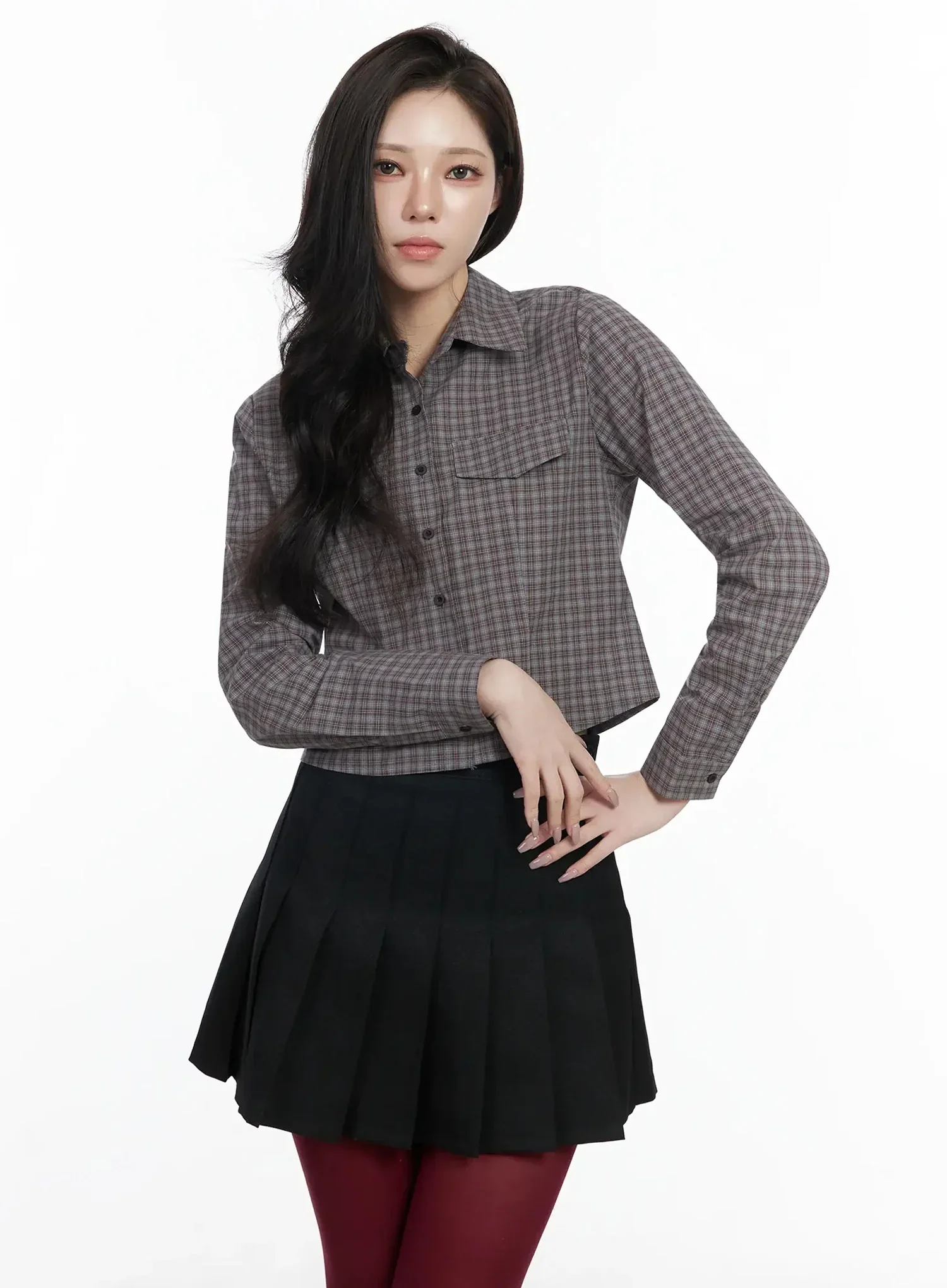 Checkered Crop Shirt IJ528 - Image 2