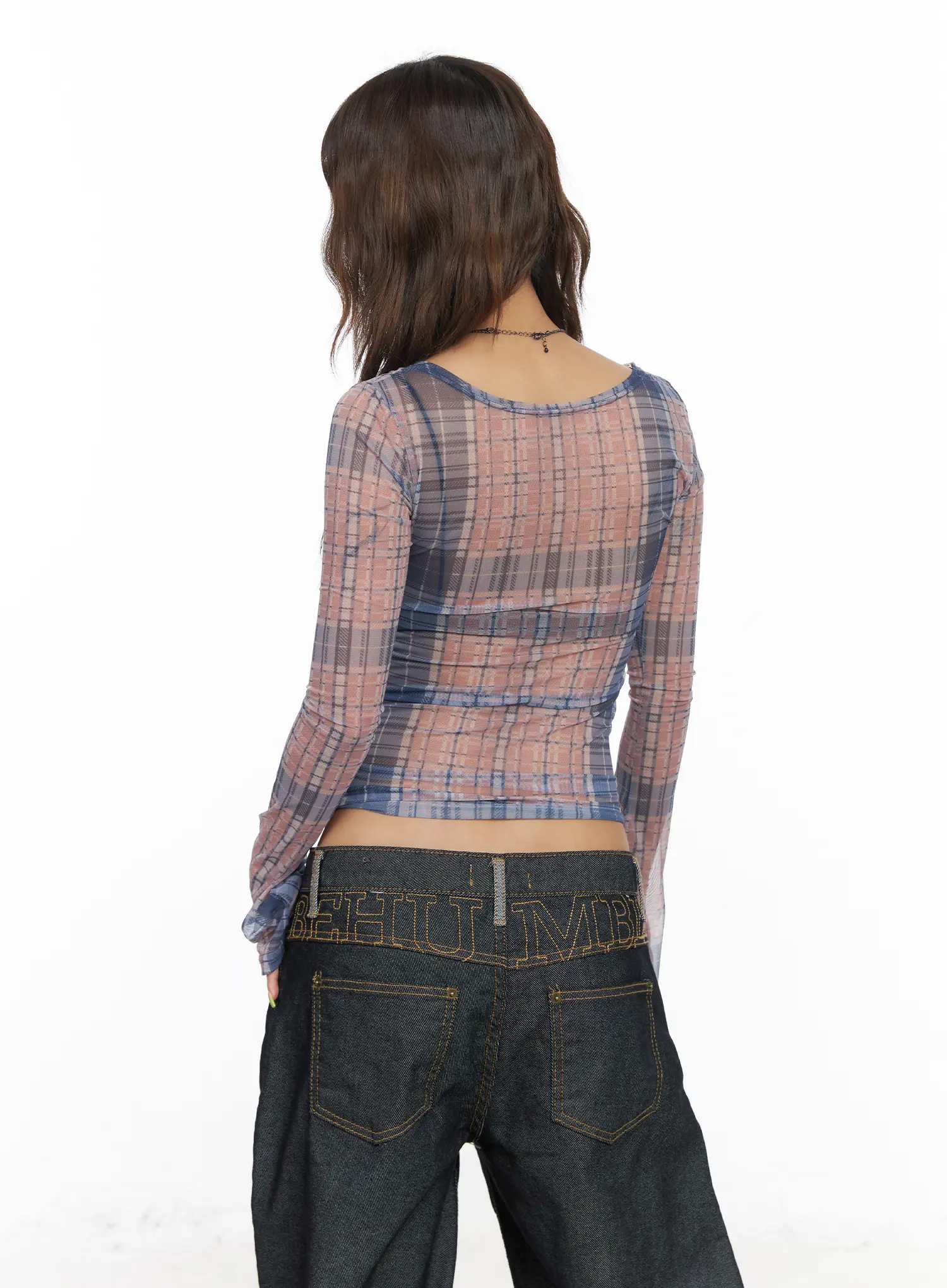 Checkered V-Neck Long Sleeve Top CF512 - Image 8