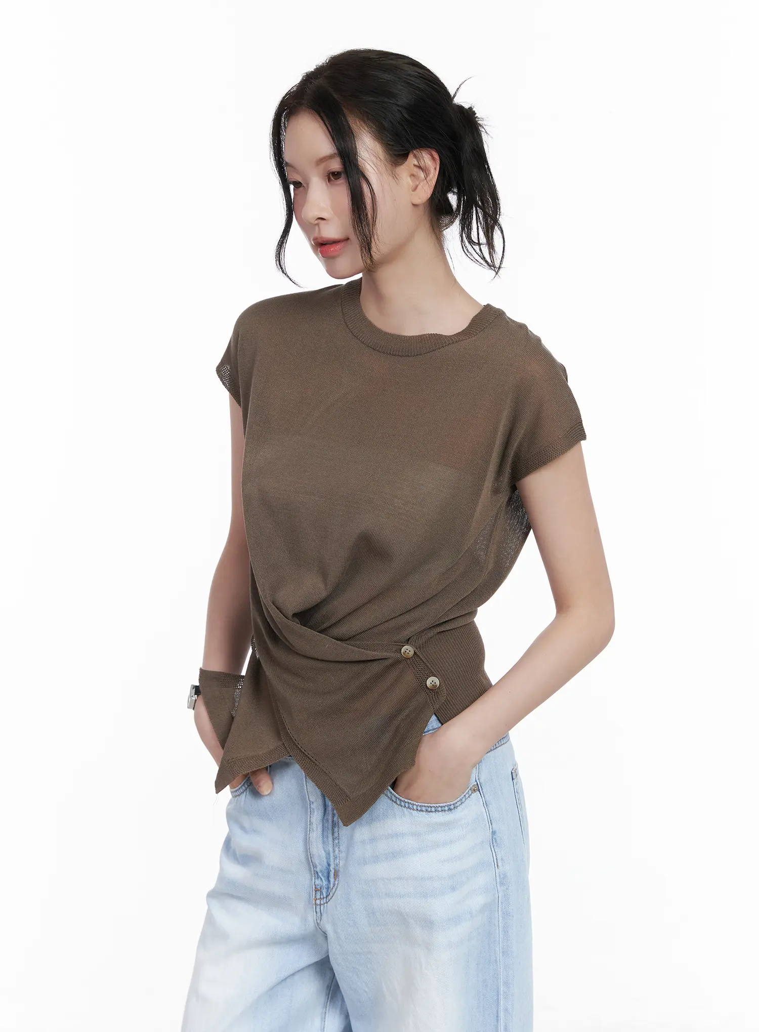 Chic Draped Short Sleeve Knit Top CA510 - Image 4