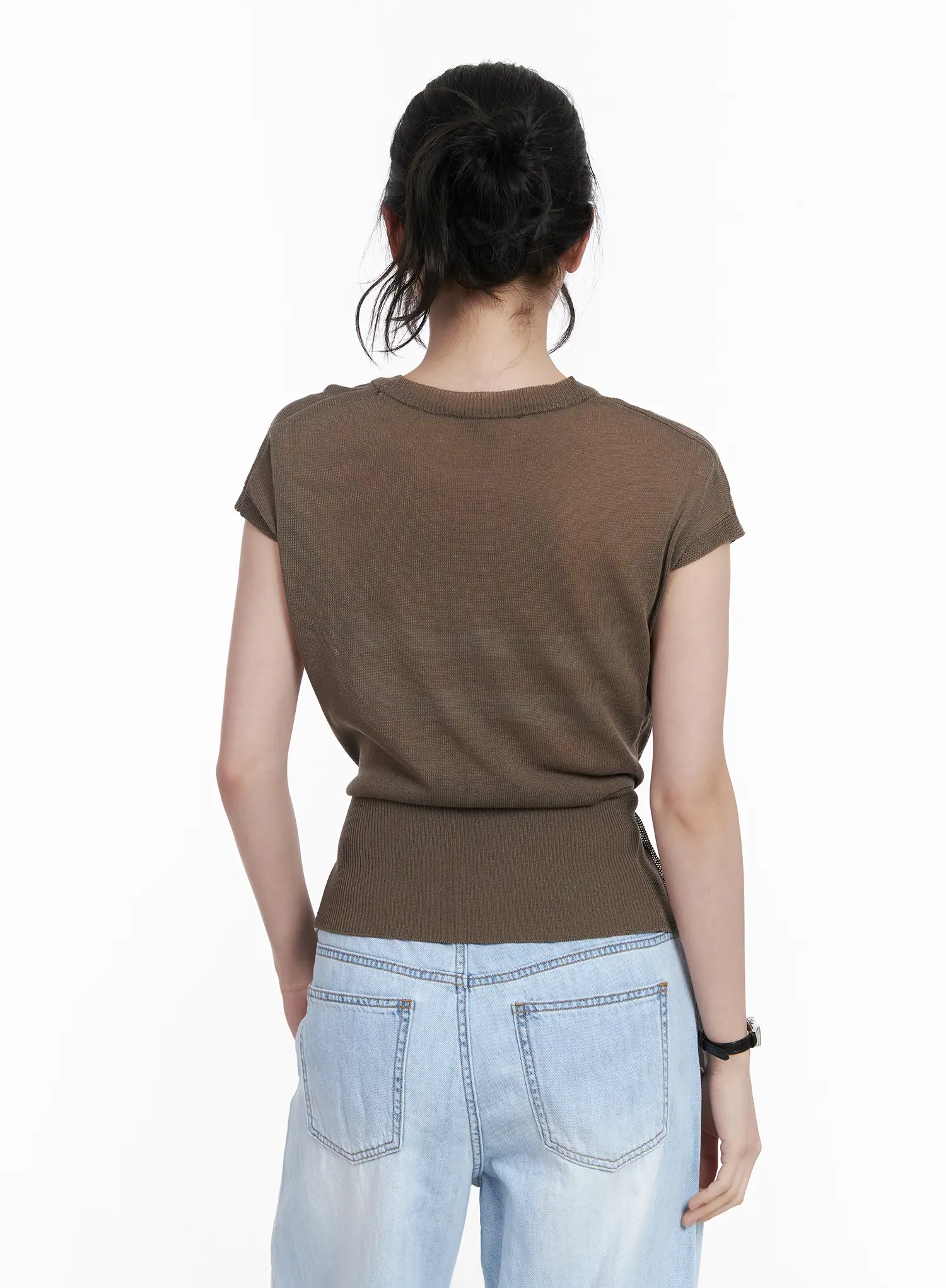 Chic Draped Short Sleeve Knit Top CA510 - Image 8