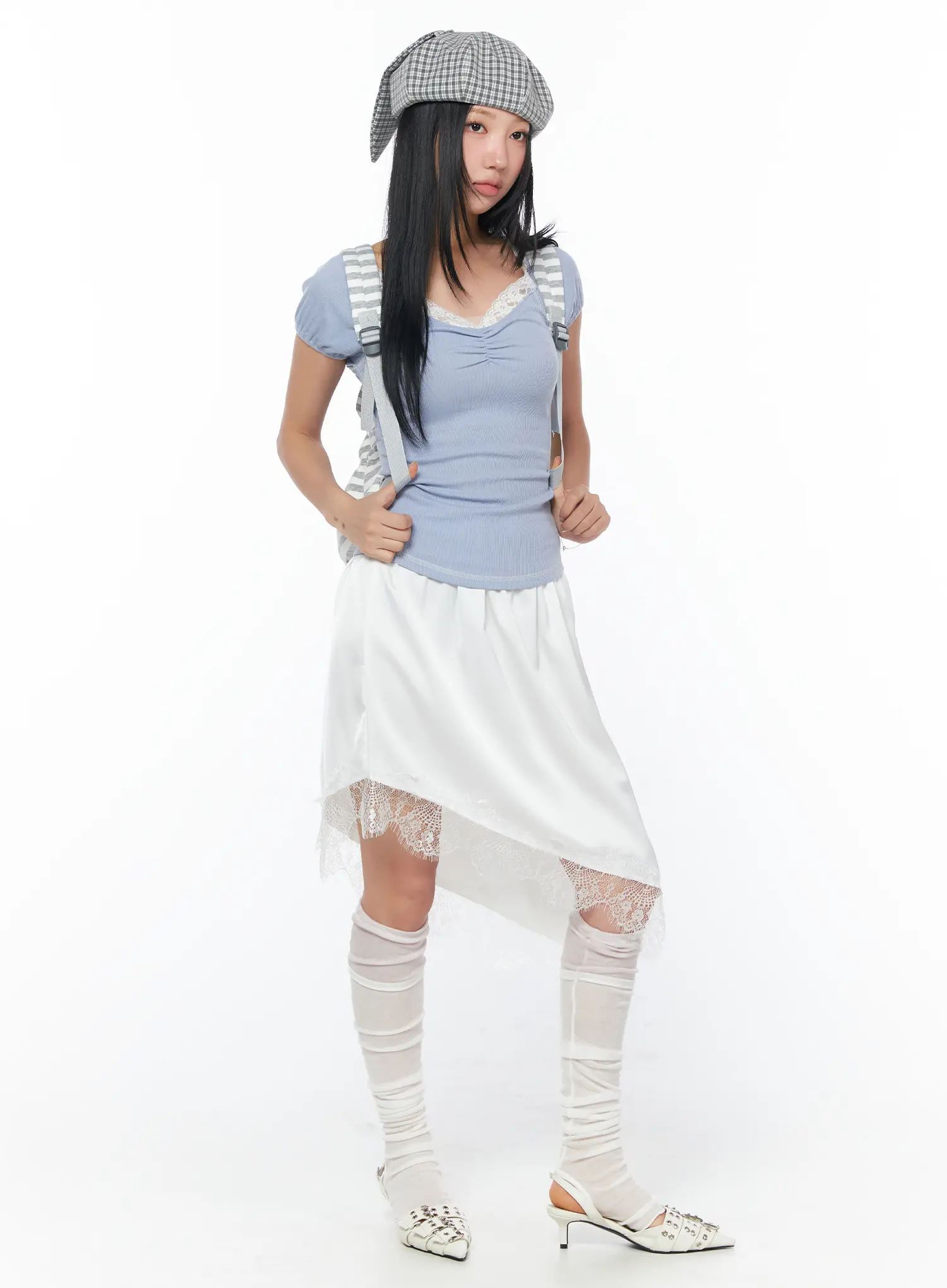 Chic Lace-Trimmed Shirred Tee CY512 - Image 8