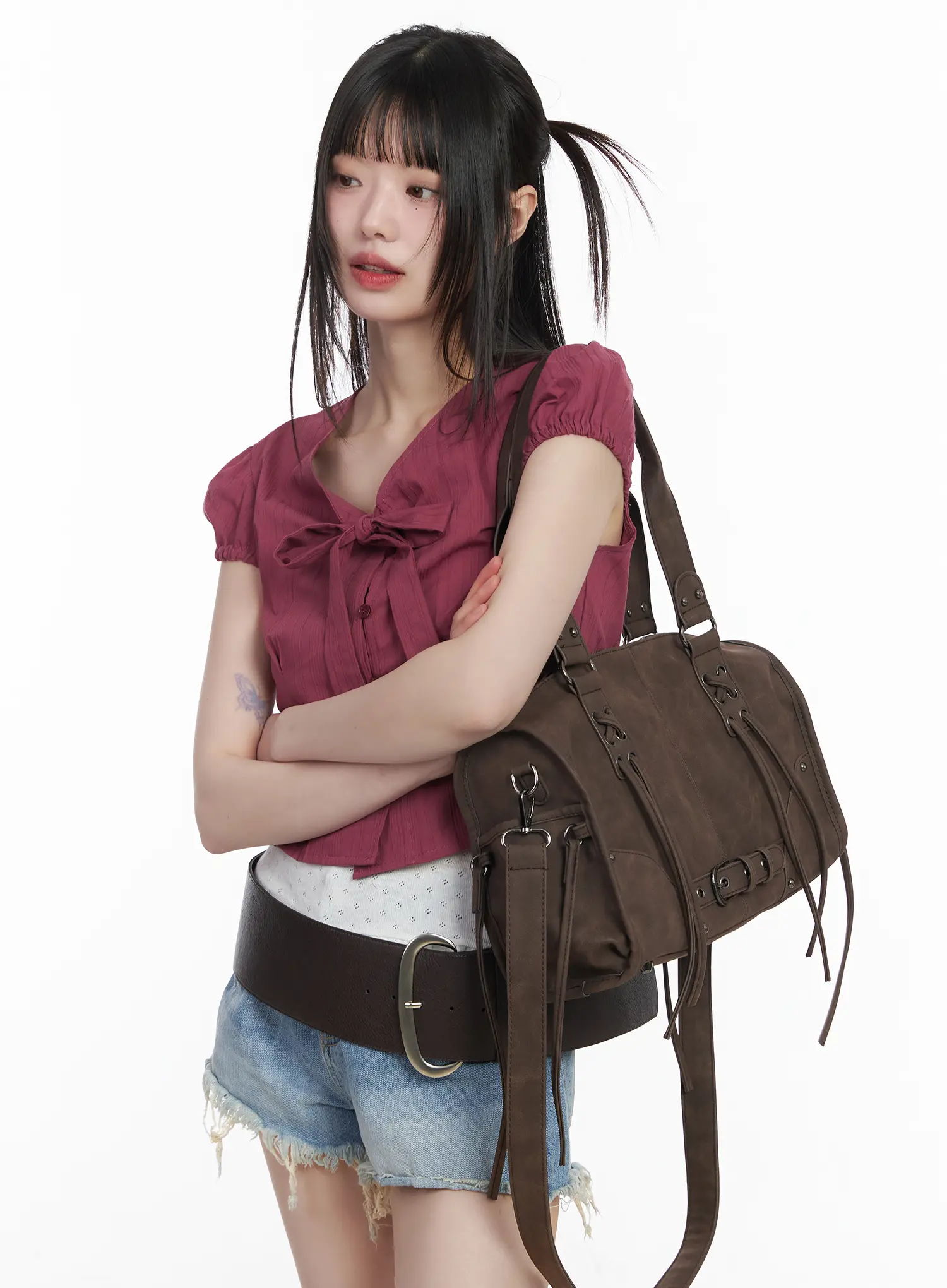 Chic Puff Sleeve Ribbon-Tie Blouse CM525