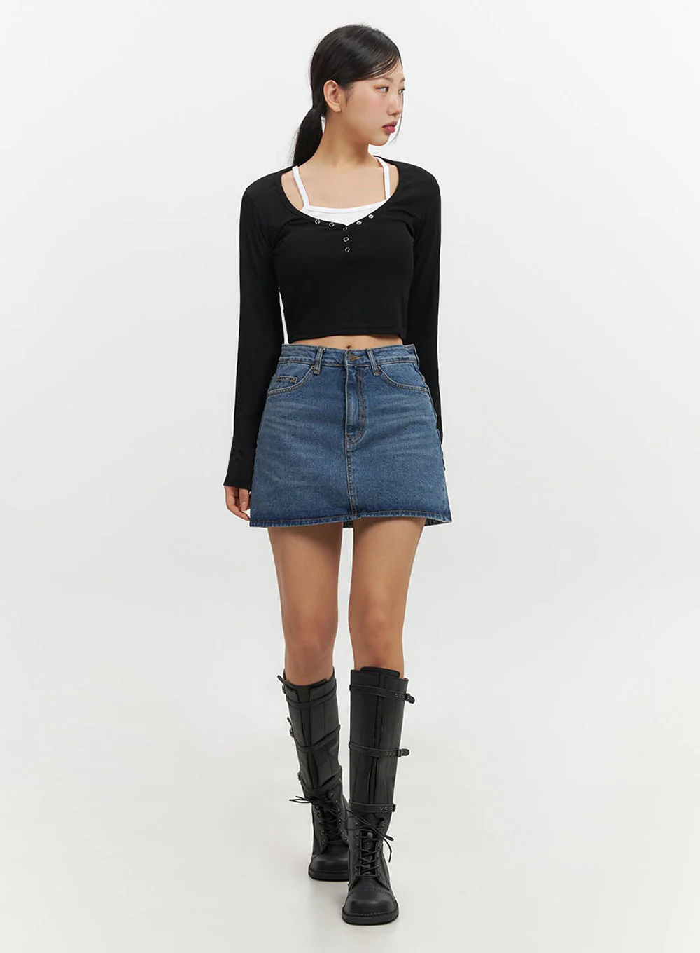 Classic Denim Washed Mini Skort IF510 - Image 7