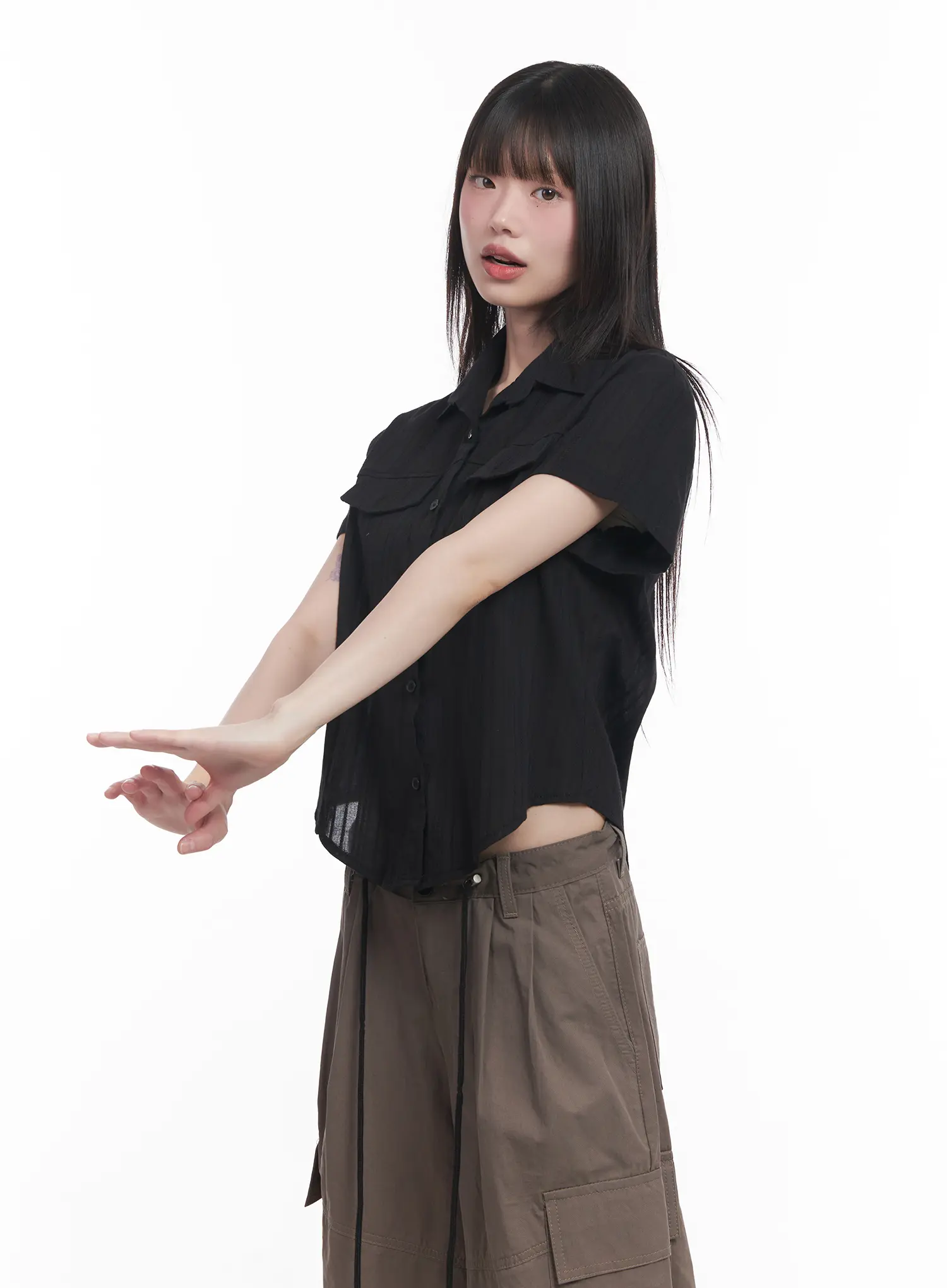 Collared Buttoned Short-Sleeve Shirt CU518 - Image 13
