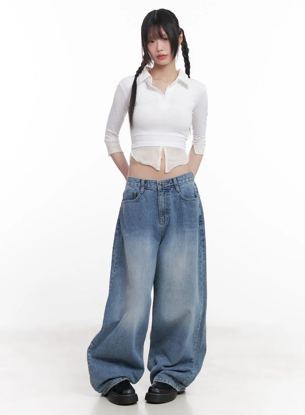 Collared Layered Crop Top CU505 - Image 2