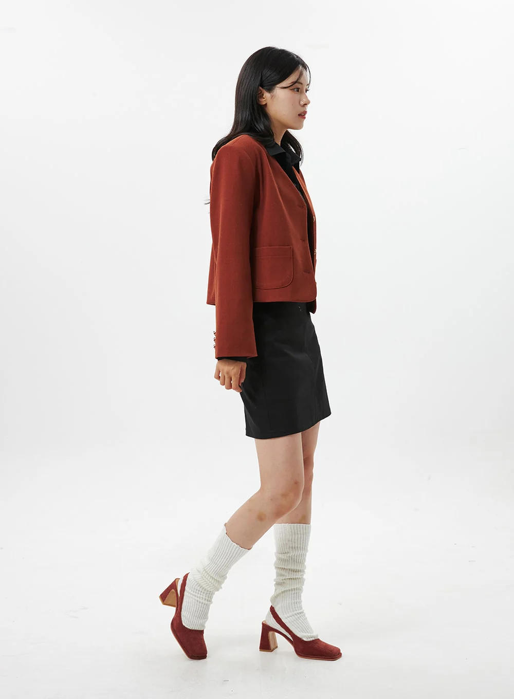 Collarless Crop Blazer Jacket OO312 - Image 6