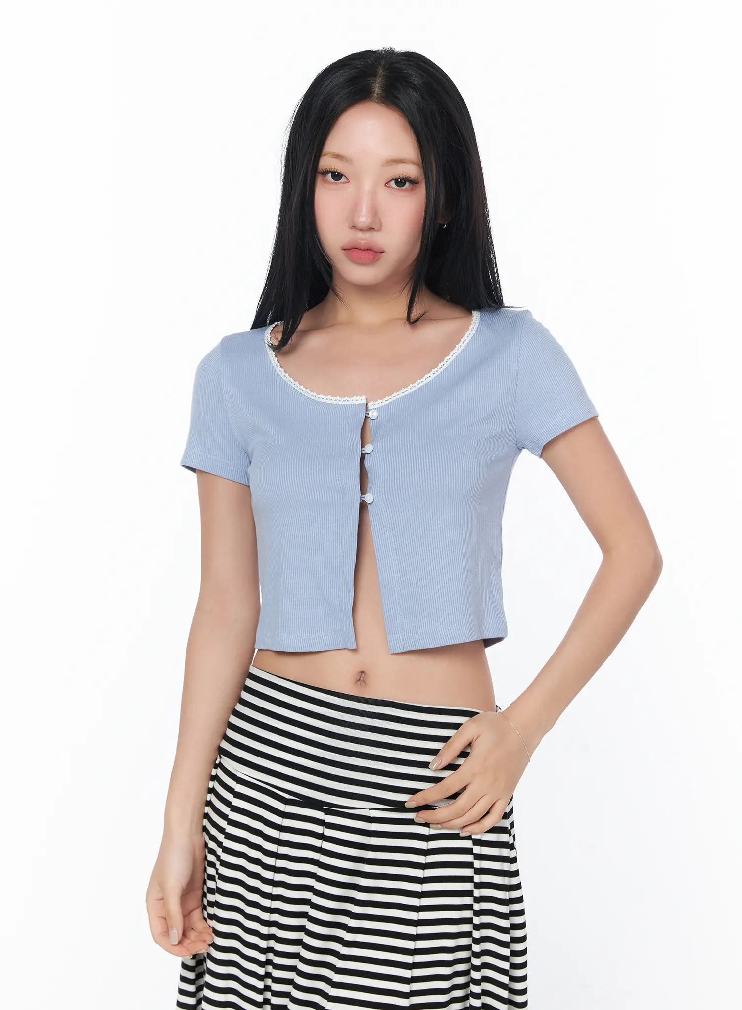 Contrast Lace Crop Cardigan CY512 - Image 10