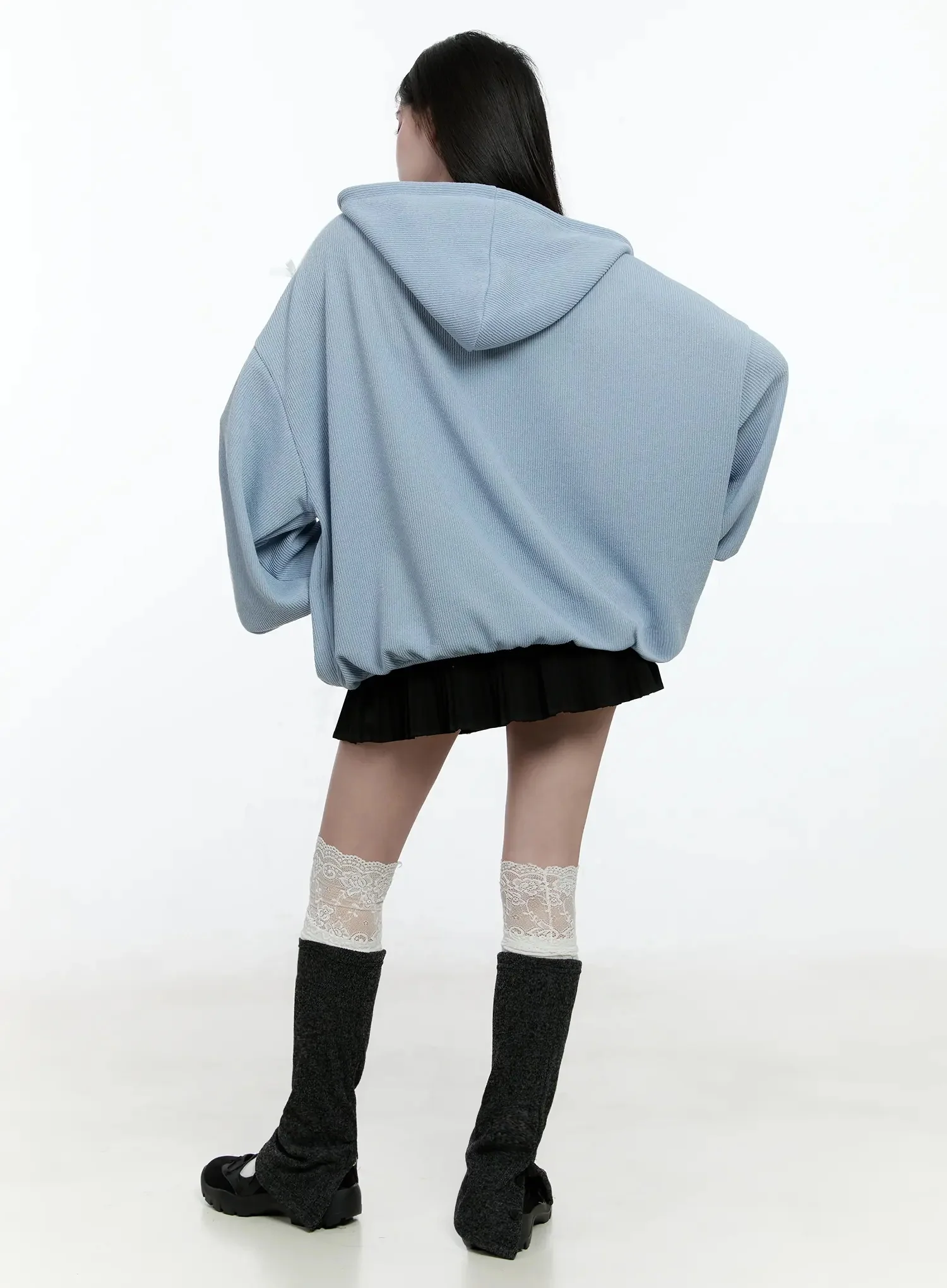 Contrast Oversized Zip-Up Hoodie IO527 - Image 12