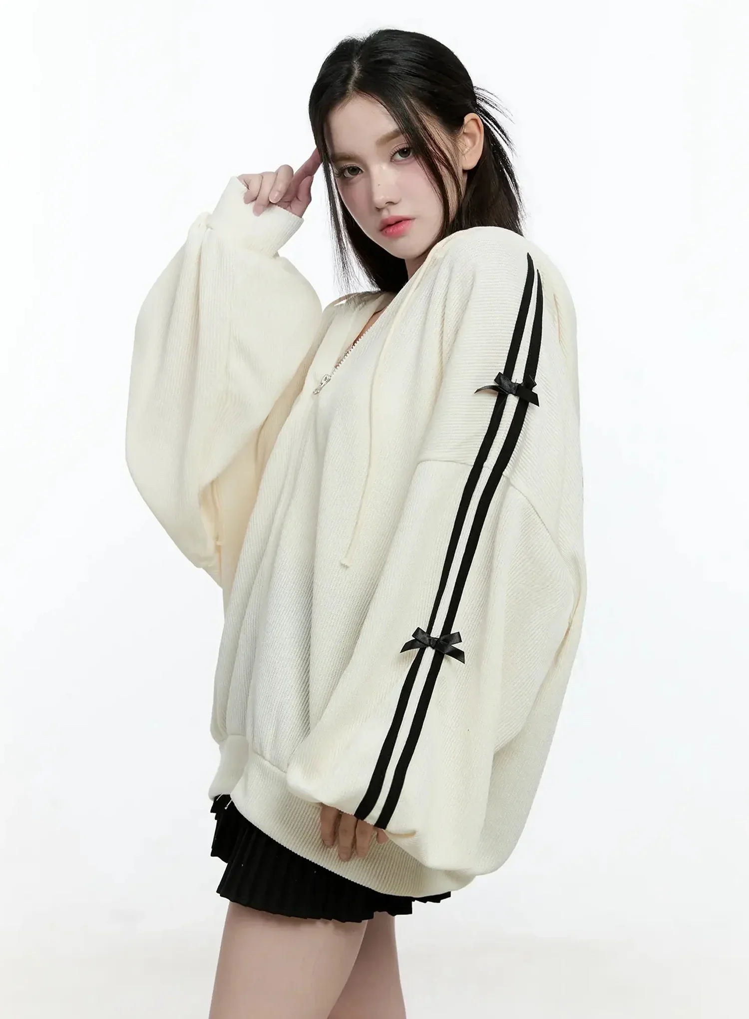 Contrast Oversized Zip-Up Hoodie IO527 - Image 14