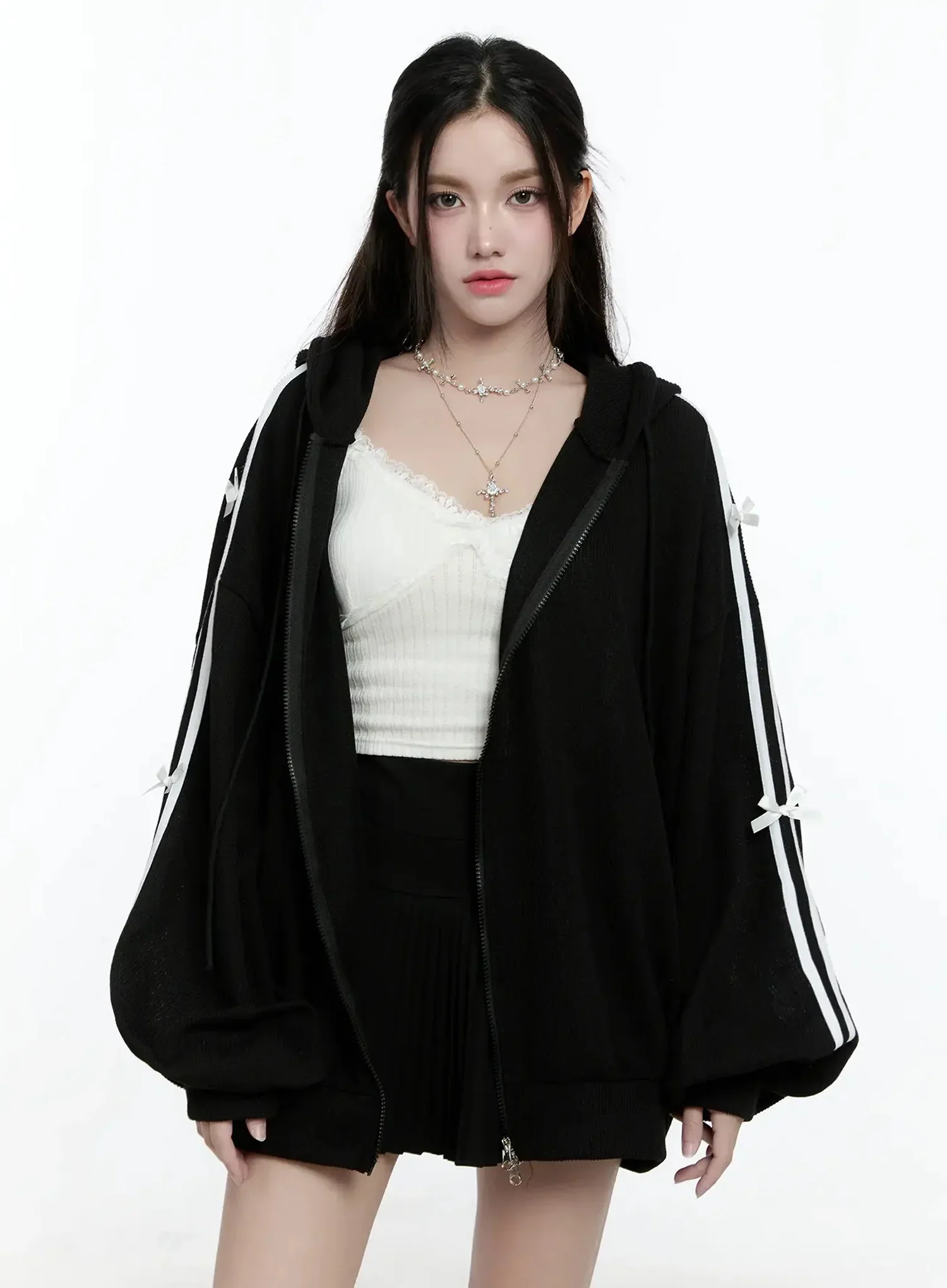 Contrast Oversized Zip-Up Hoodie IO527 - Image 16