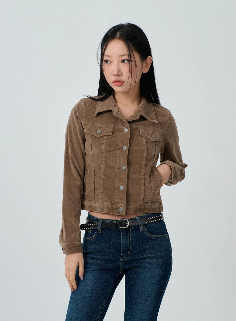 Cotton Blend Button Cropped Jacket CJ303 - Image 5
