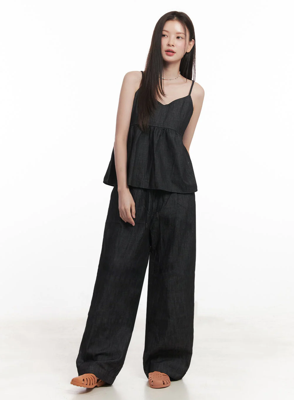 Cotton Flare V-Neck Denim Cami Top IY509 - Image 10